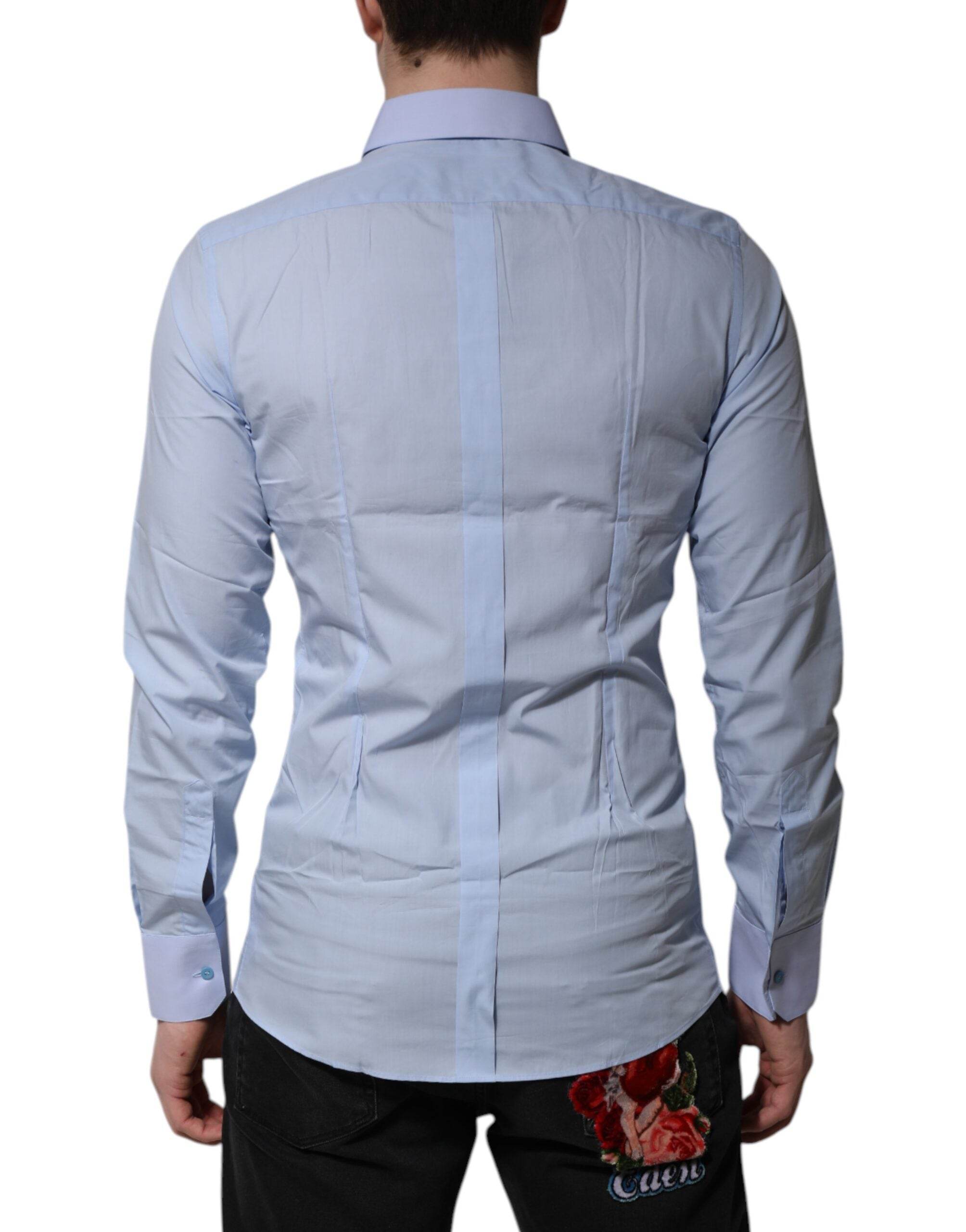 Dolce & Gabbana Blue Cotton GOLD Long Sleeves Men Dress Shirt - Hilstor