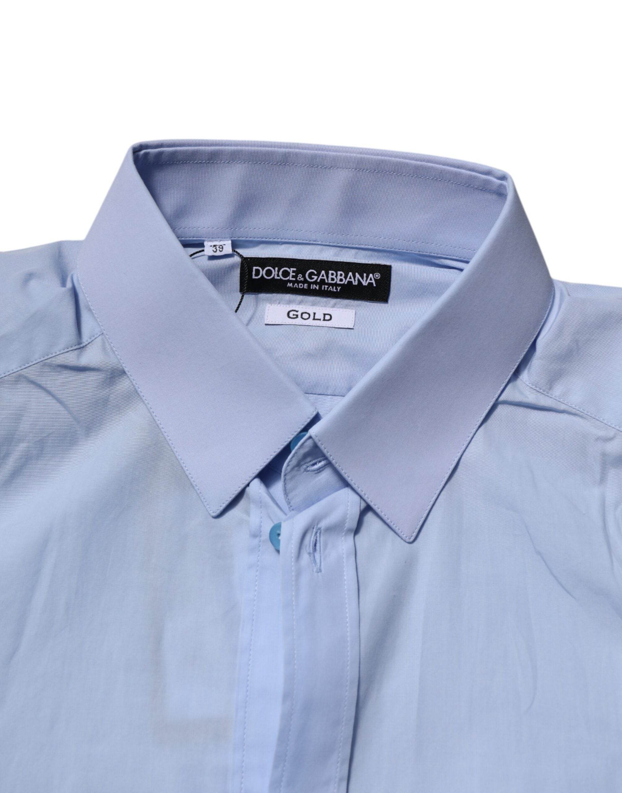 Dolce & Gabbana Blue Cotton GOLD Long Sleeves Men Dress Shirt - Hilstor