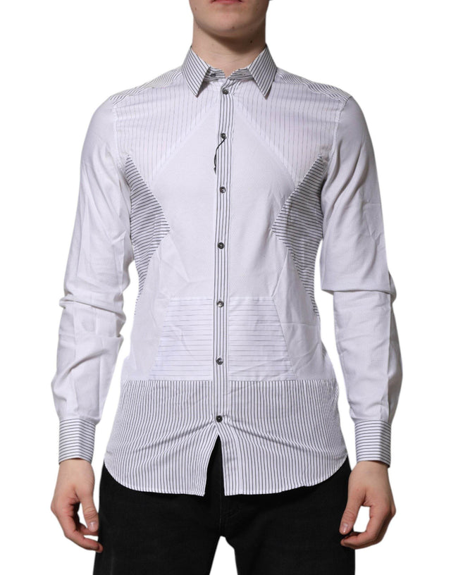 Dolce & Gabbana White Striped GOLD Long Sleeves Dress Shirt - Hilstor