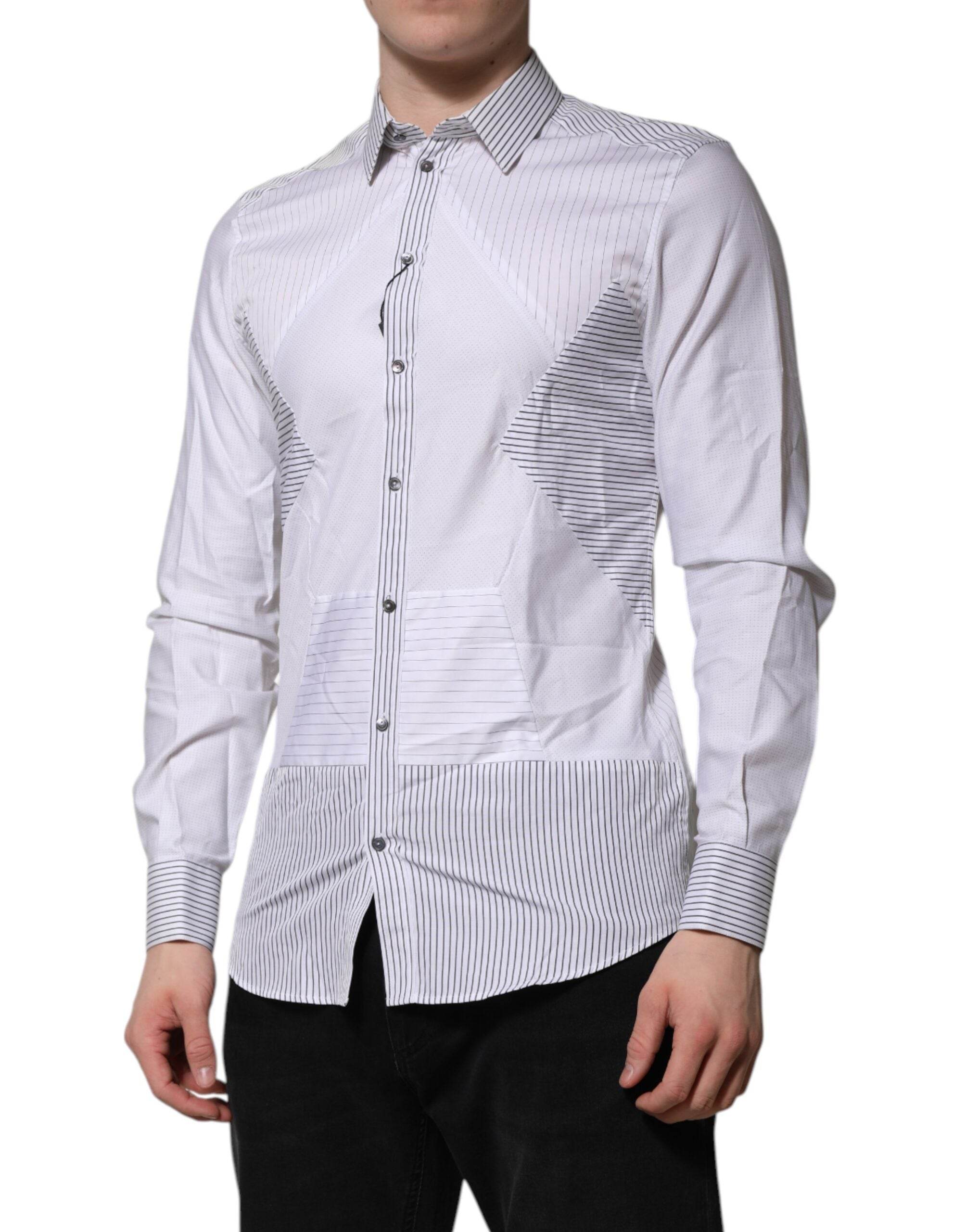 Dolce & Gabbana White Striped GOLD Long Sleeves Dress Shirt - Hilstor
