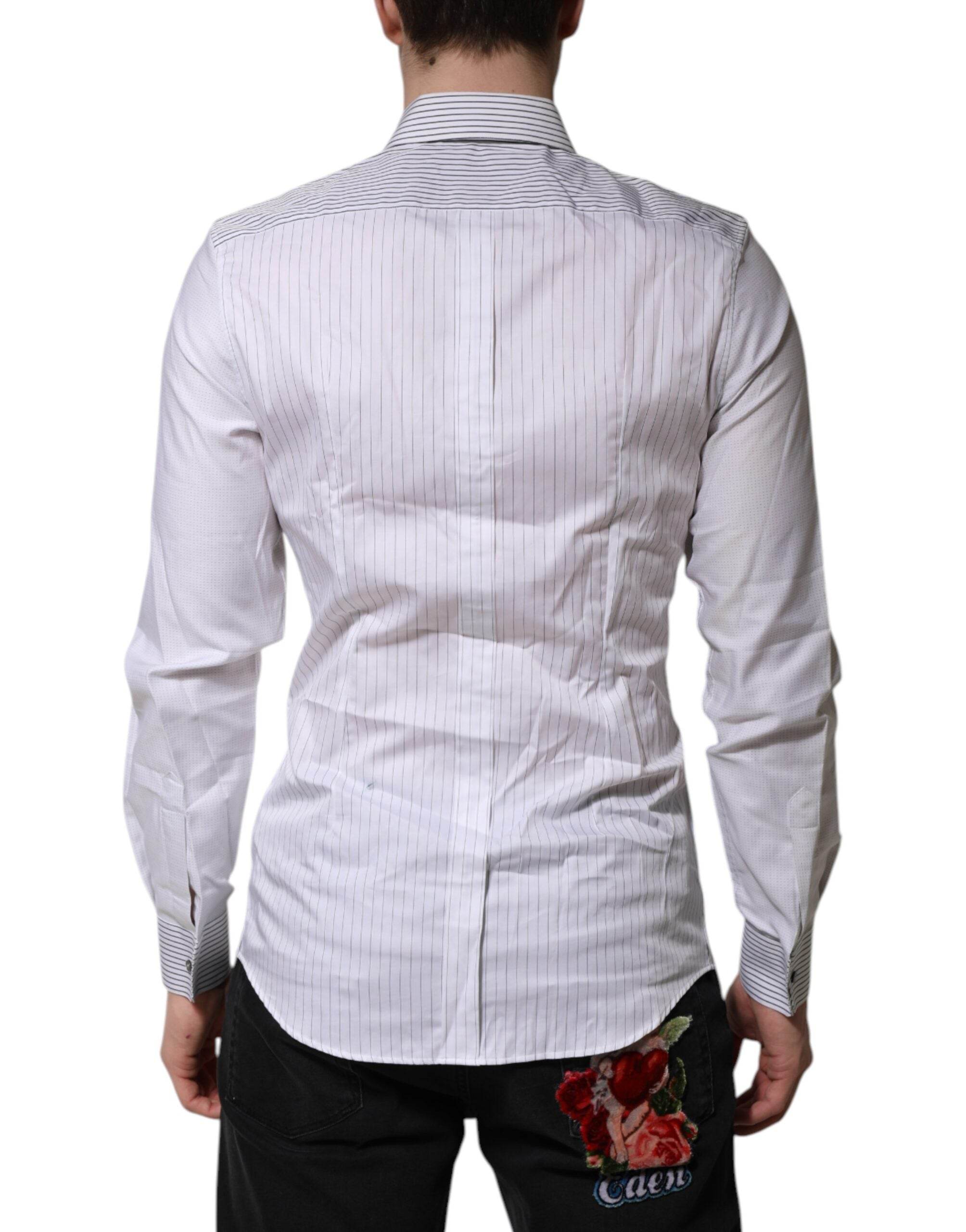 Dolce & Gabbana White Striped GOLD Long Sleeves Dress Shirt - Hilstor