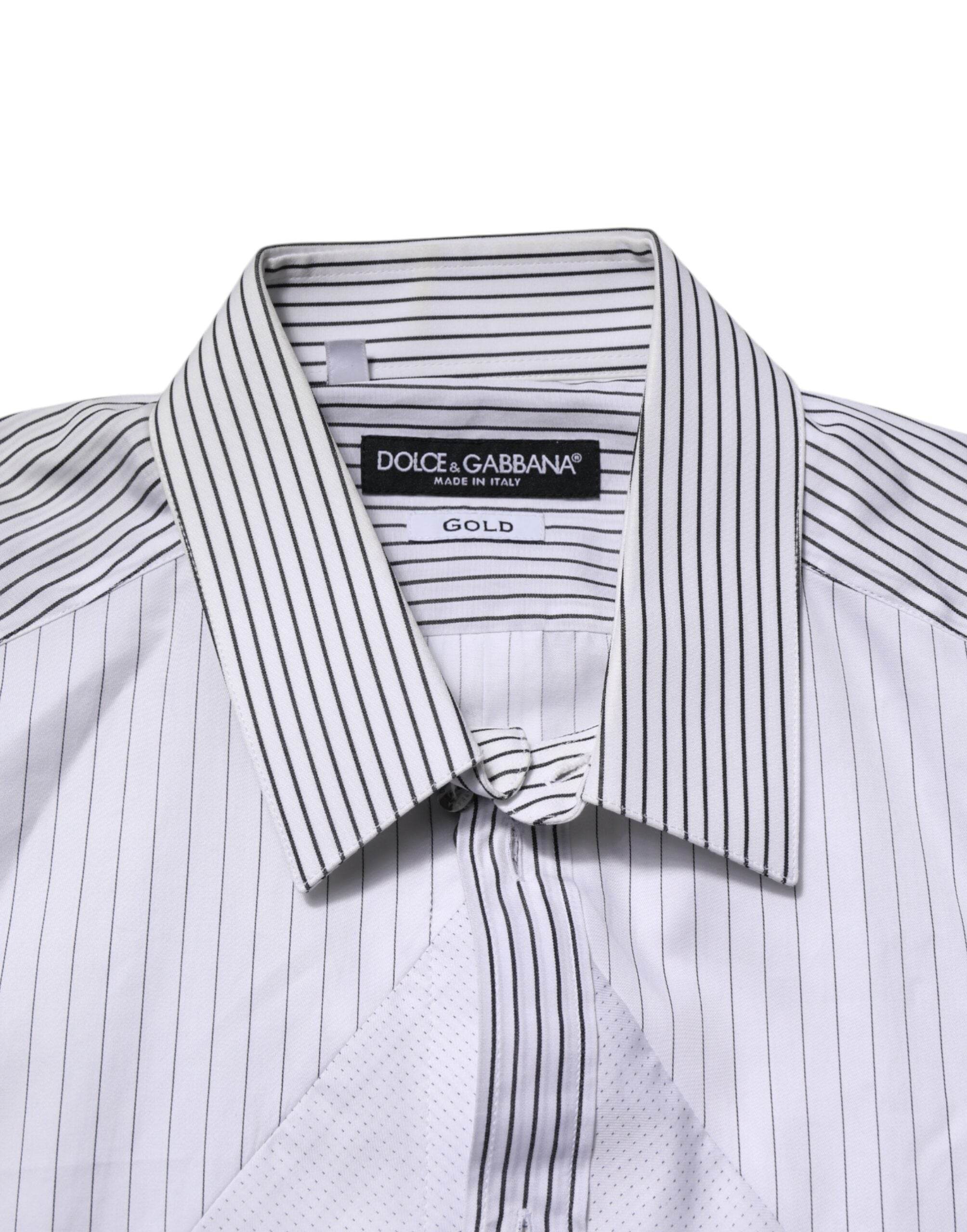Dolce & Gabbana White Striped GOLD Long Sleeves Dress Shirt - Hilstor