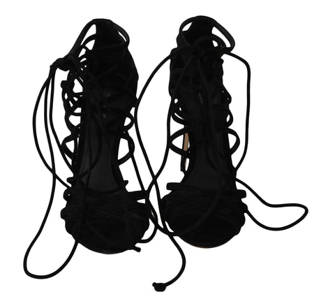 Dolce & Gabbana Black Suede Strap Stilettos Sandals - Hilstor