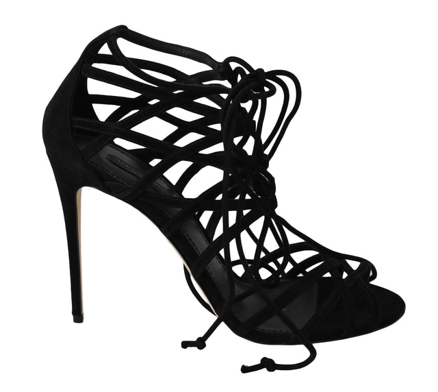 Dolce & Gabbana Elegant Black Suede Gladiator Stilettos - Hilstor