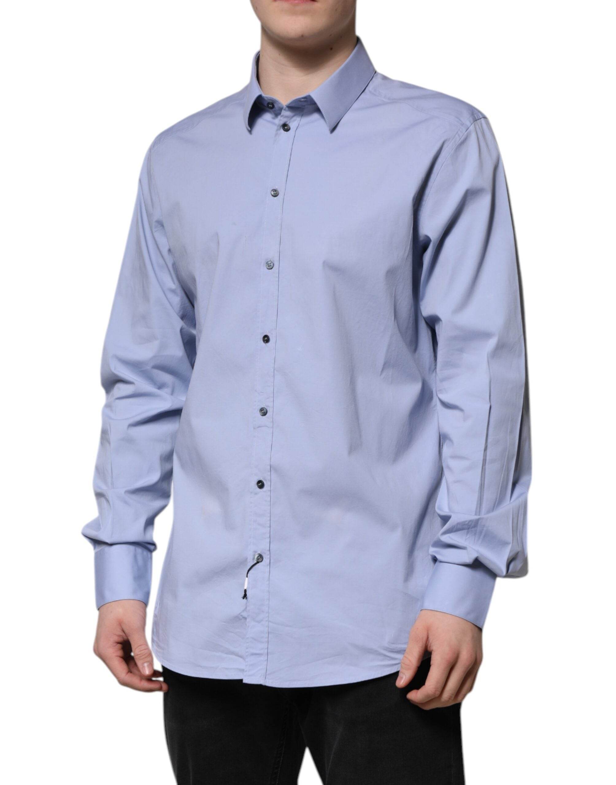 Dolce & Gabbana Blue Cotton GOLD Long Sleeves Dress Shirt - Hilstor