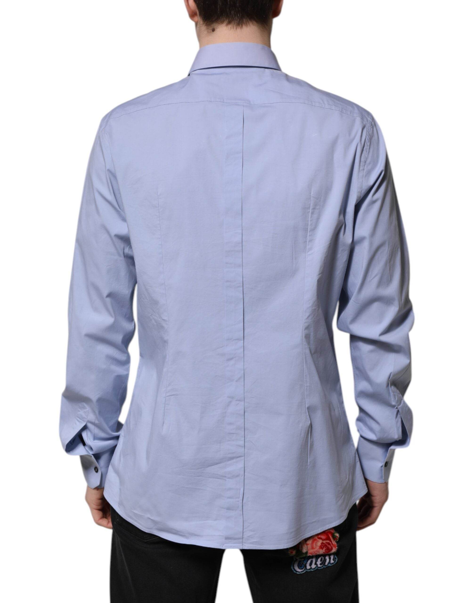 Dolce & Gabbana Blue Cotton GOLD Long Sleeves Dress Shirt - Hilstor