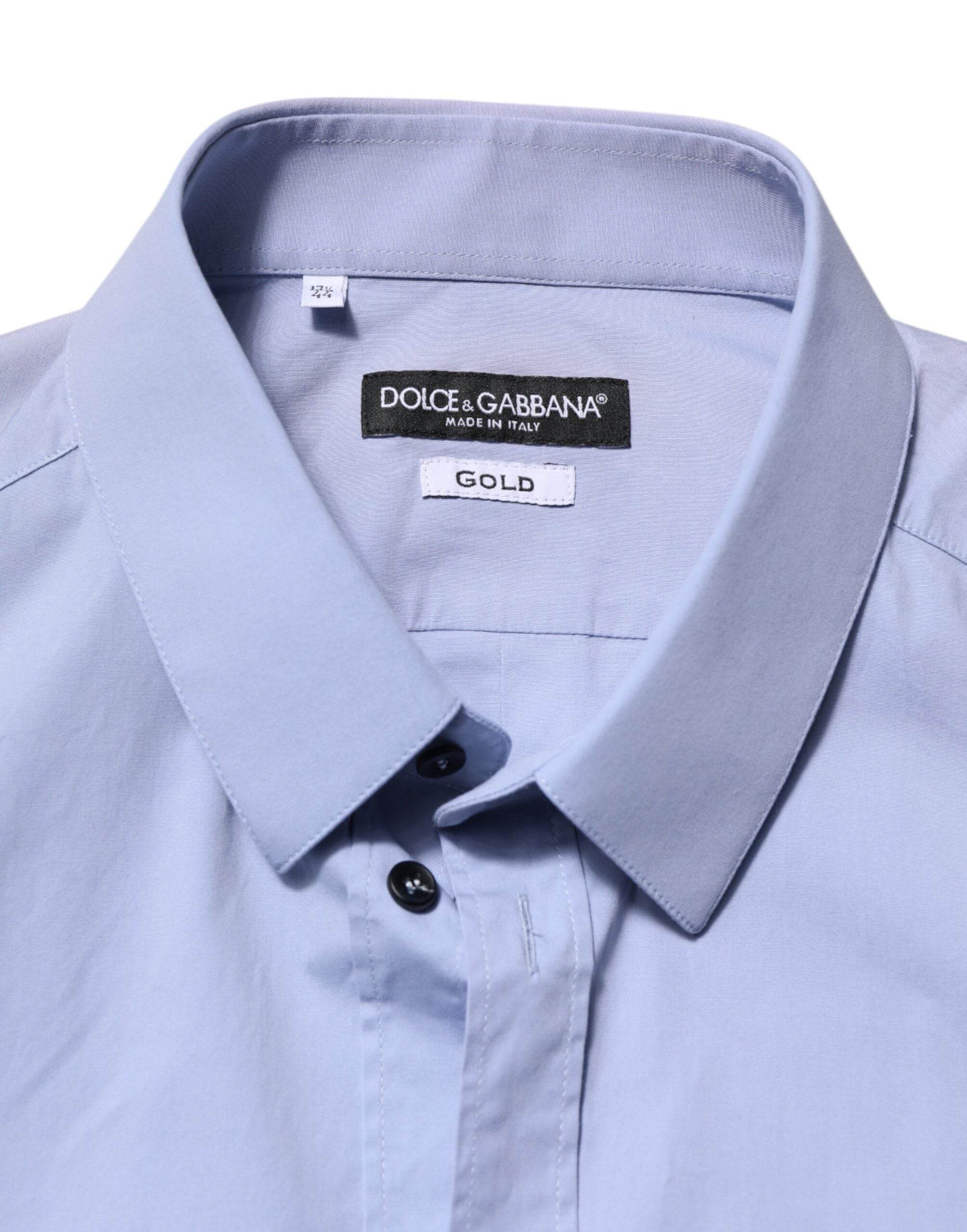 Dolce & Gabbana Blue Cotton GOLD Long Sleeves Dress Shirt - Hilstor