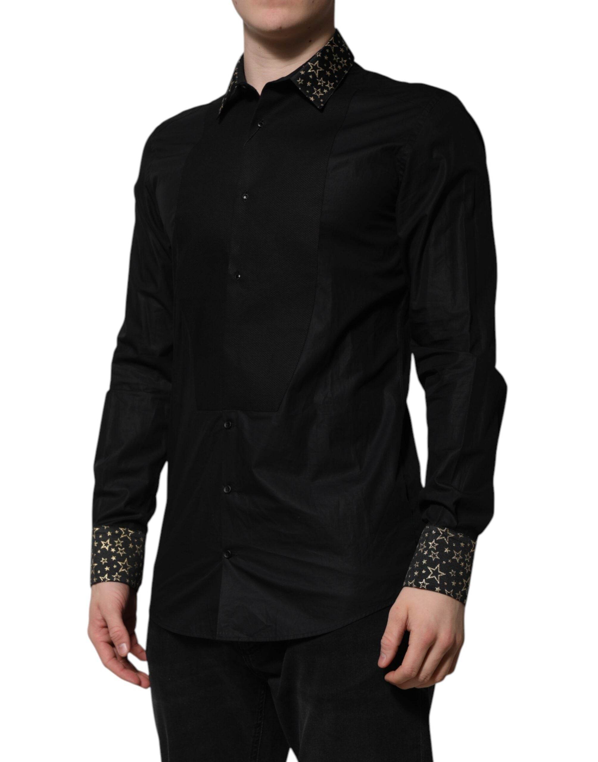 Dolce & Gabbana Black Cotton GOLD Long Sleeves Dress Shirt - Hilstor