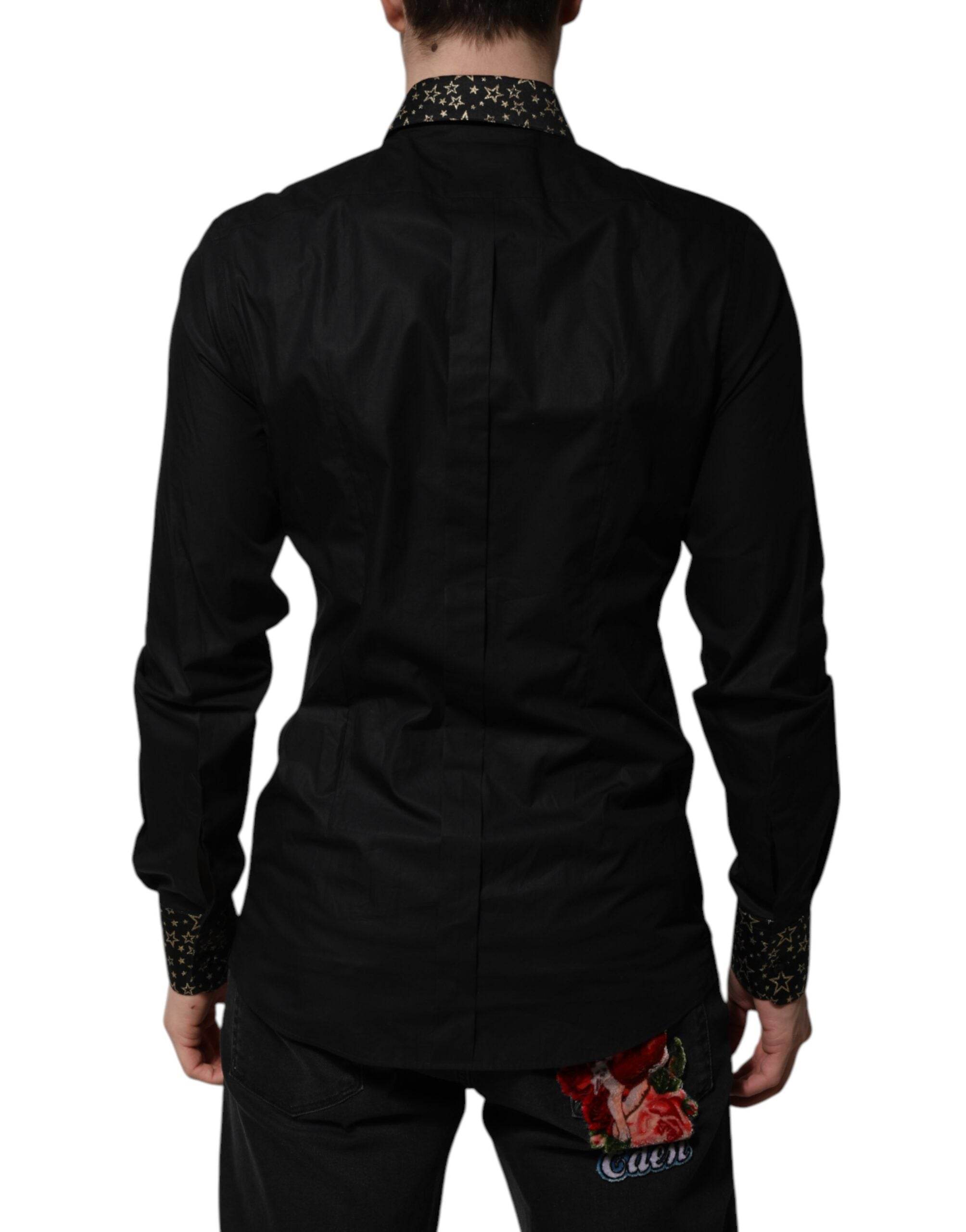 Dolce & Gabbana Black Cotton GOLD Long Sleeves Dress Shirt - Hilstor