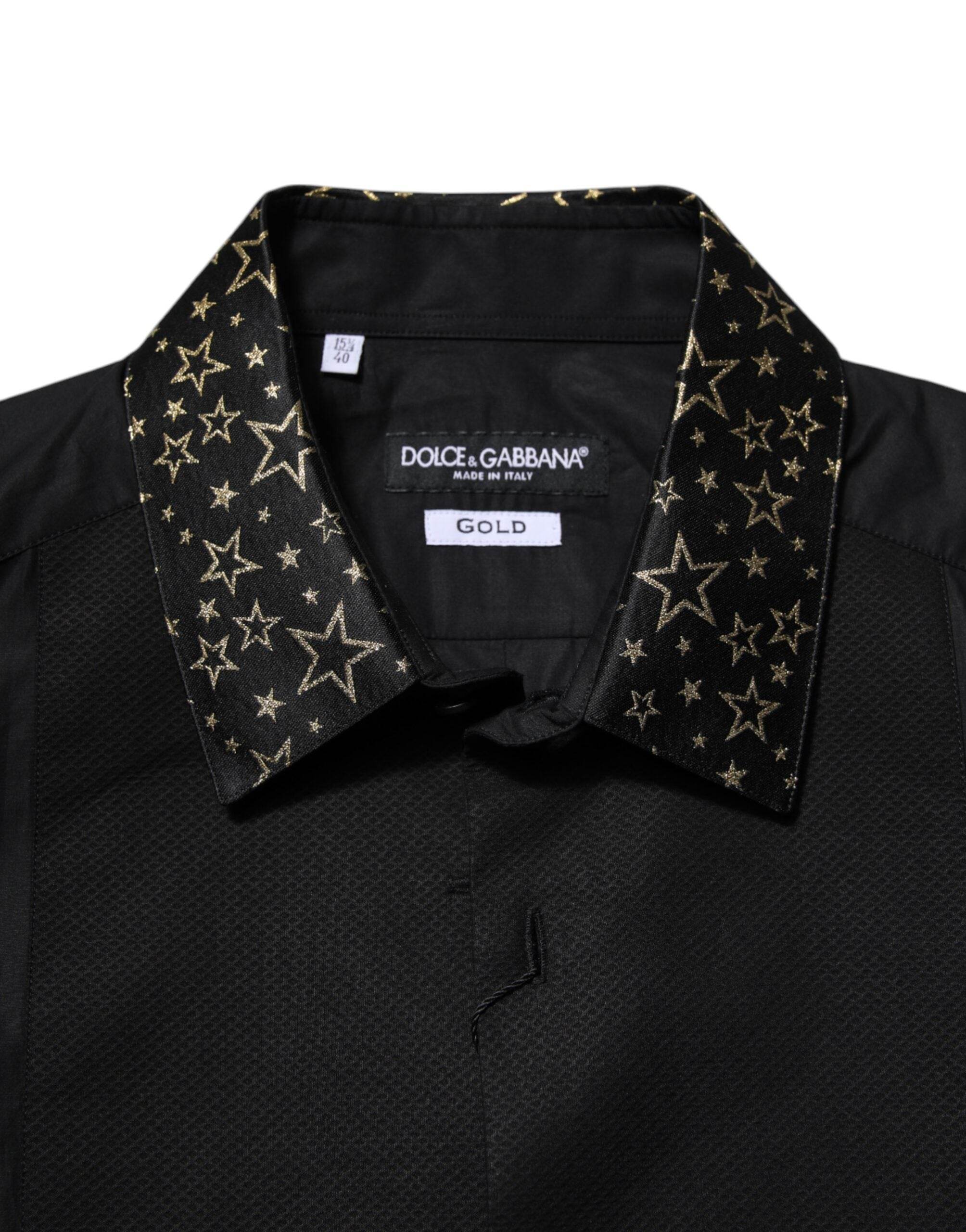Dolce & Gabbana Black Cotton GOLD Long Sleeves Dress Shirt - Hilstor