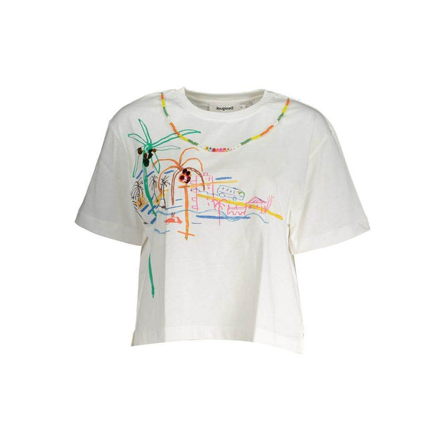 Desigual White Cotton Women T-Shirt - Hilstor
