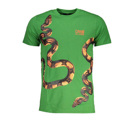 Cavalli Class Green Cotton T-Shirt - Hilstor