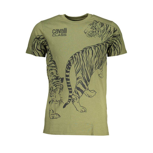 Cavalli Class Green Cotton T-Shirt - Hilstor