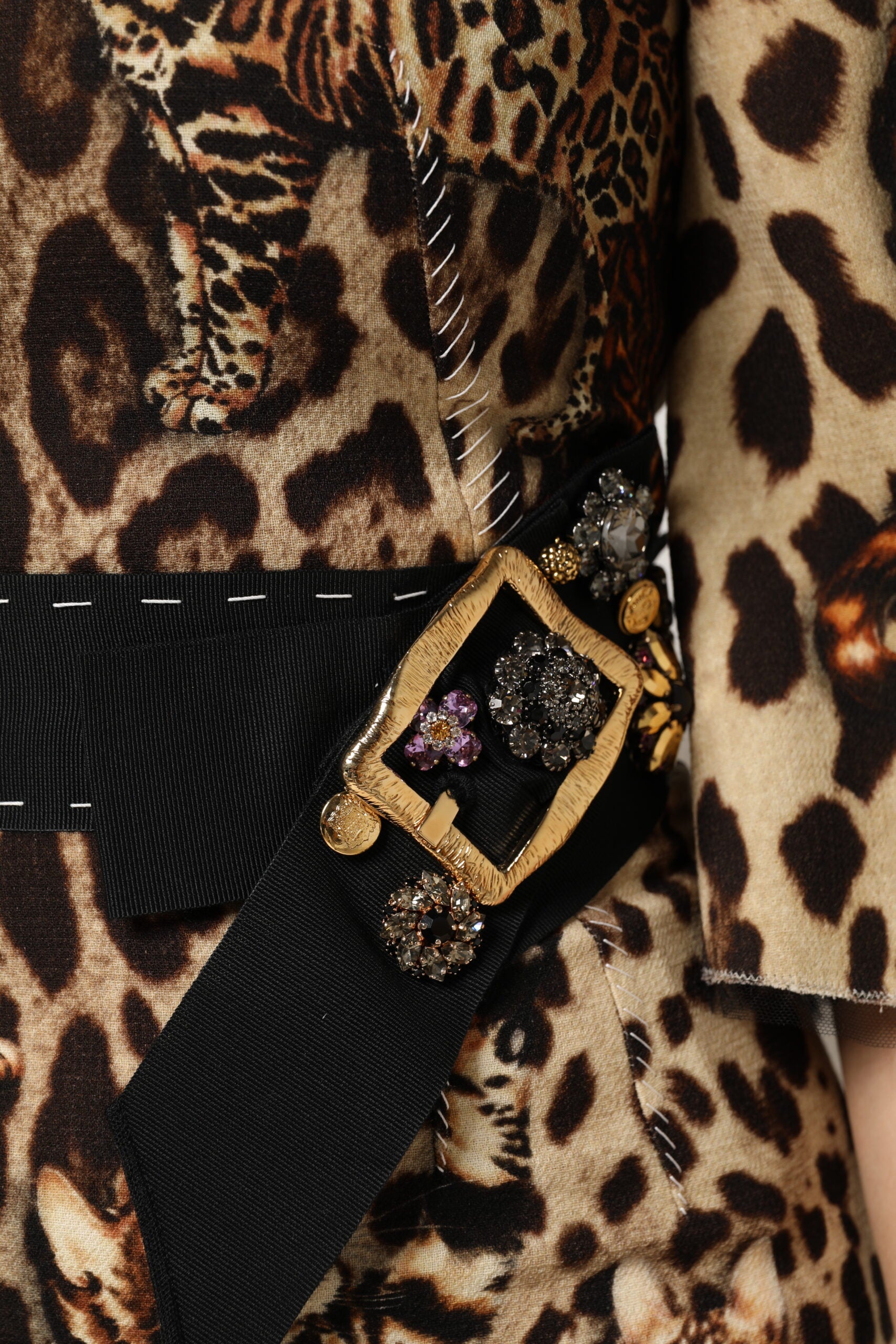 Dolce &amp; Gabbana Brun Leopardprint Midikjole med Bælte og A-linje