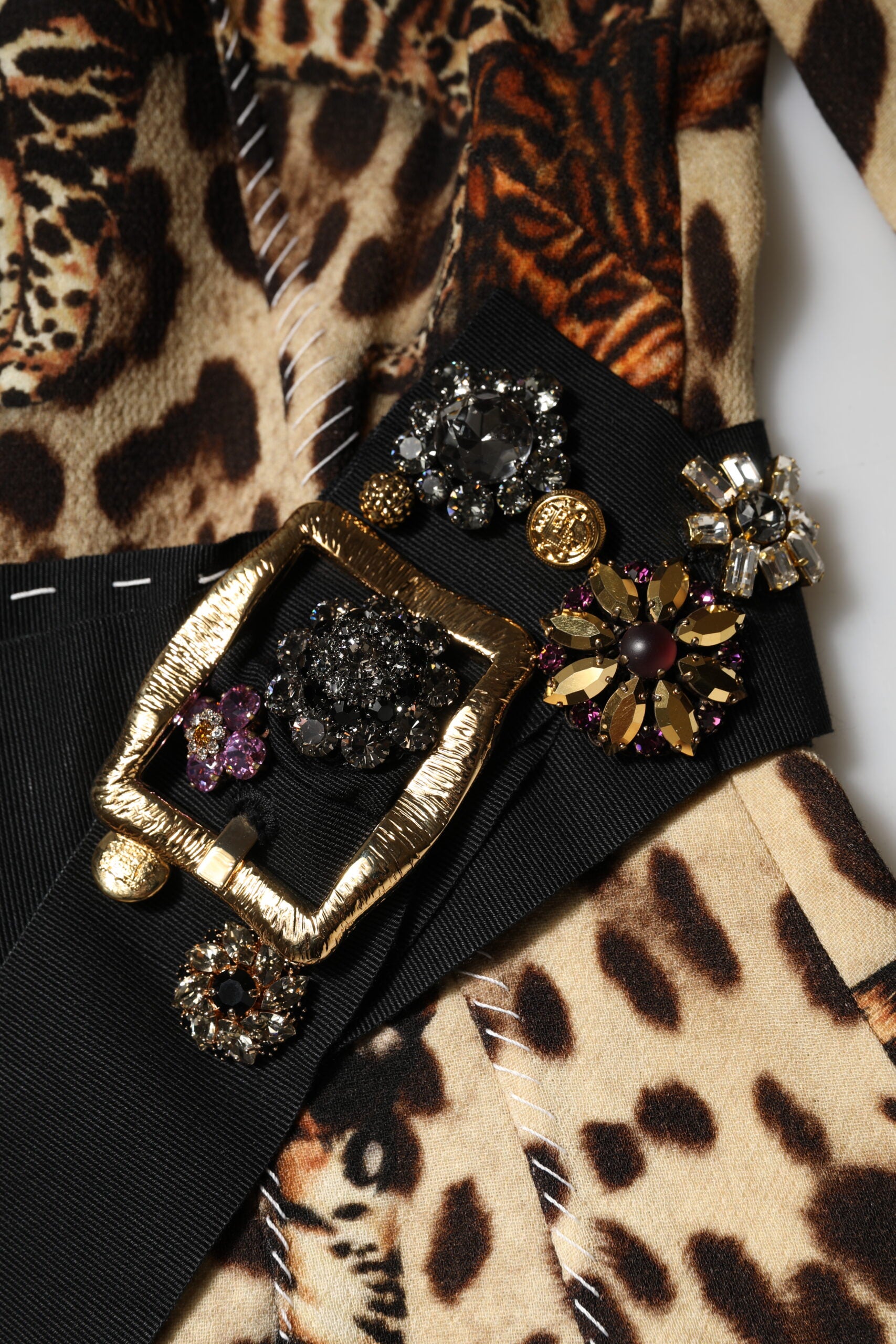 Dolce &amp; Gabbana Brun Leopardprint Midikjole med Bælte og A-linje