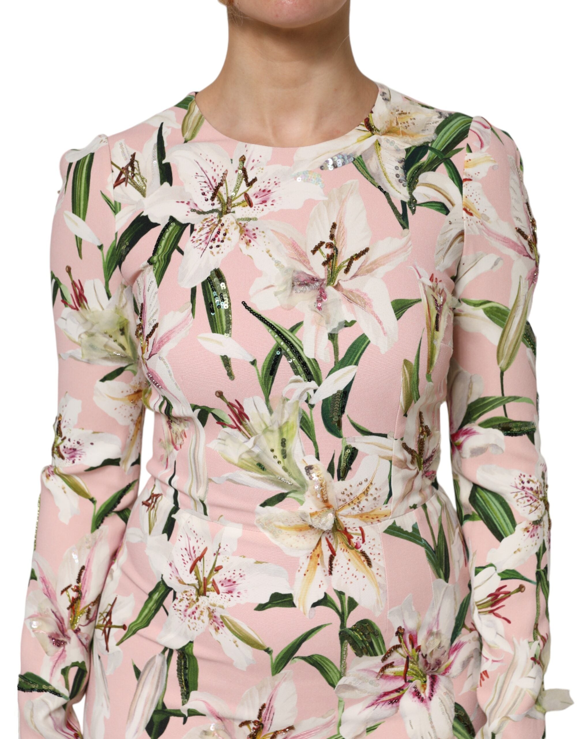 Dolce &amp; Gabbana Pink Lily Viskose Skede Stretch Midikjole