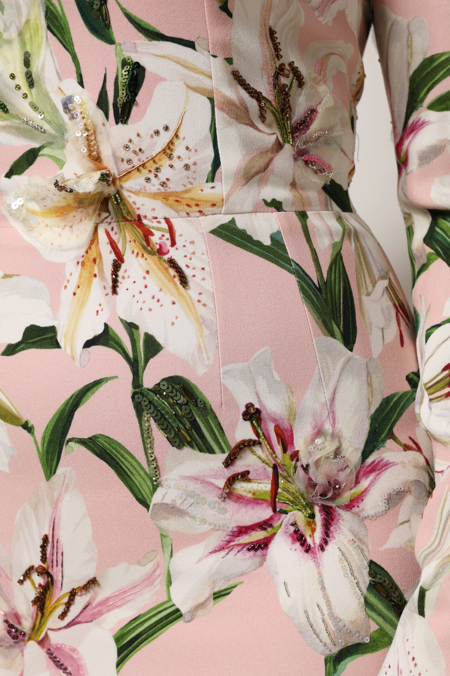 Dolce &amp; Gabbana Pink Lily Viskose Skede Stretch Midikjole