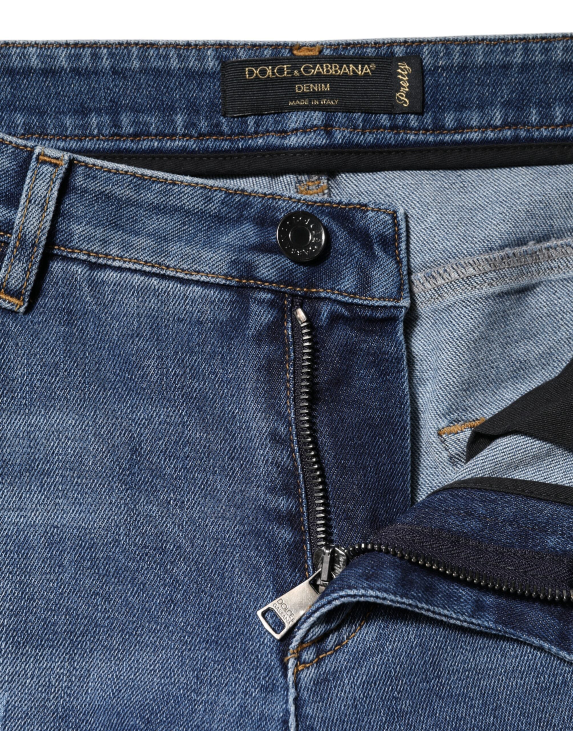 Dolce &amp; Gabbana Blå Lassede Bomulds Denim Jeans med Lav Talje
