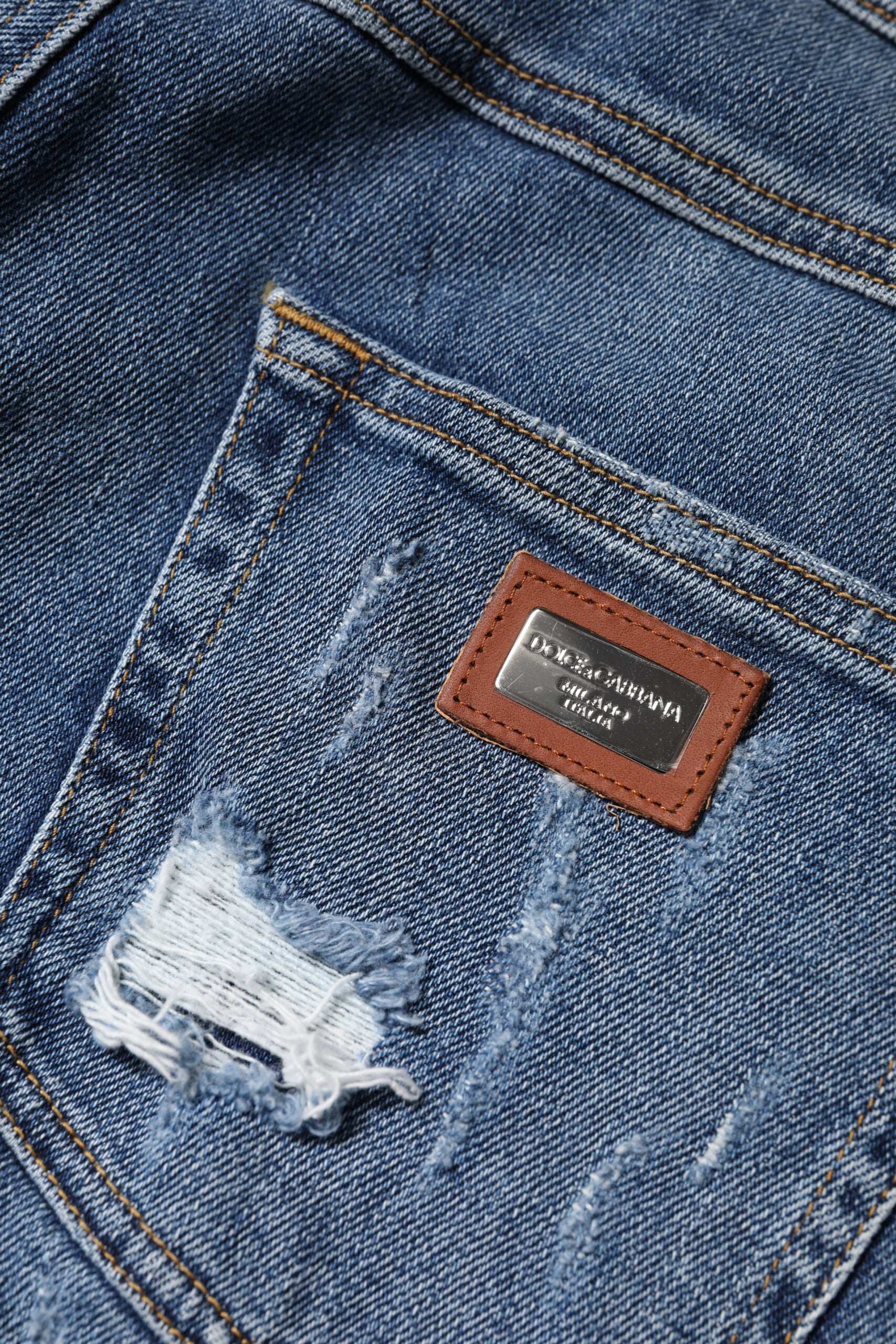 Dolce &amp; Gabbana Blå Lassede Bomulds Denim Jeans med Lav Talje