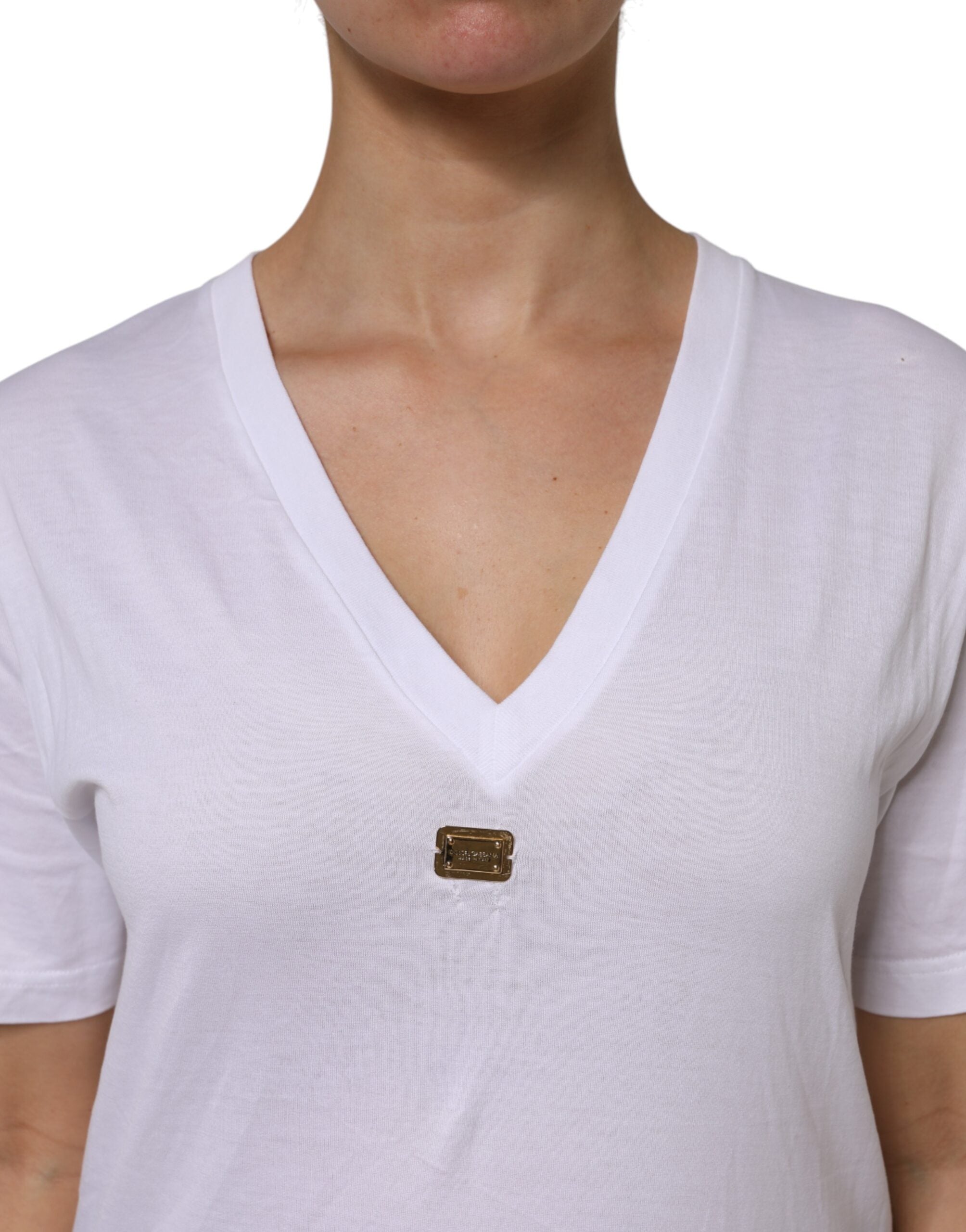Dolce & Gabbana White Cotton Short Sleeve V-Neck Top T-shirt