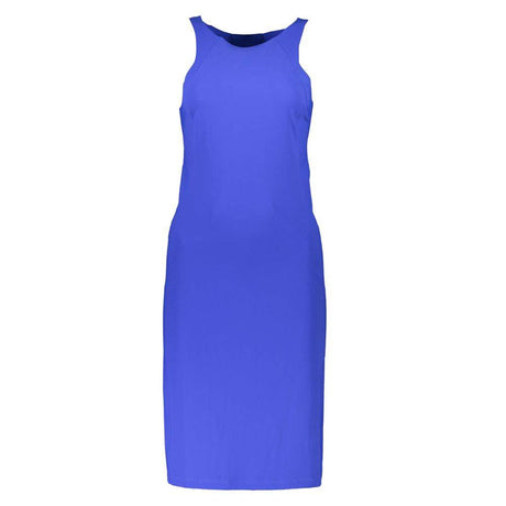 Patrizia Pepe Elegant Blue Crew Neck Dress with Logo Detail - Hilstor