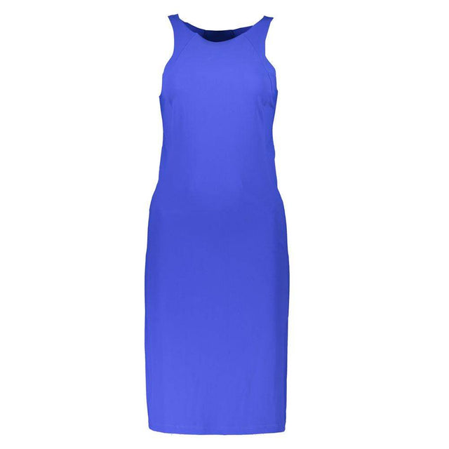 Patrizia Pepe Elegant Blue Crew Neck Dress with Logo Detail - Hilstor
