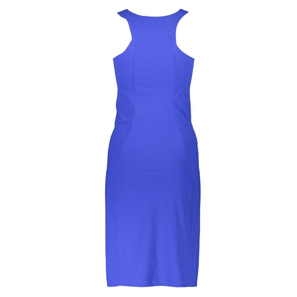 Patrizia Pepe Elegant Blue Crew Neck Dress with Logo Detail - Hilstor