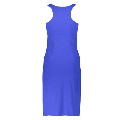 Patrizia Pepe Elegant Blue Crew Neck Dress with Logo Detail - Hilstor