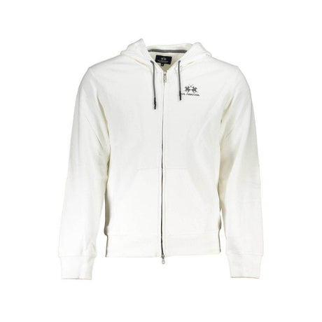 La Martina White Cotton Men Sweater with Hood and Zip Pockets - Hilstor