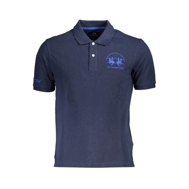 La Martina Blue Cotton Men Polo Shirt - Hilstor