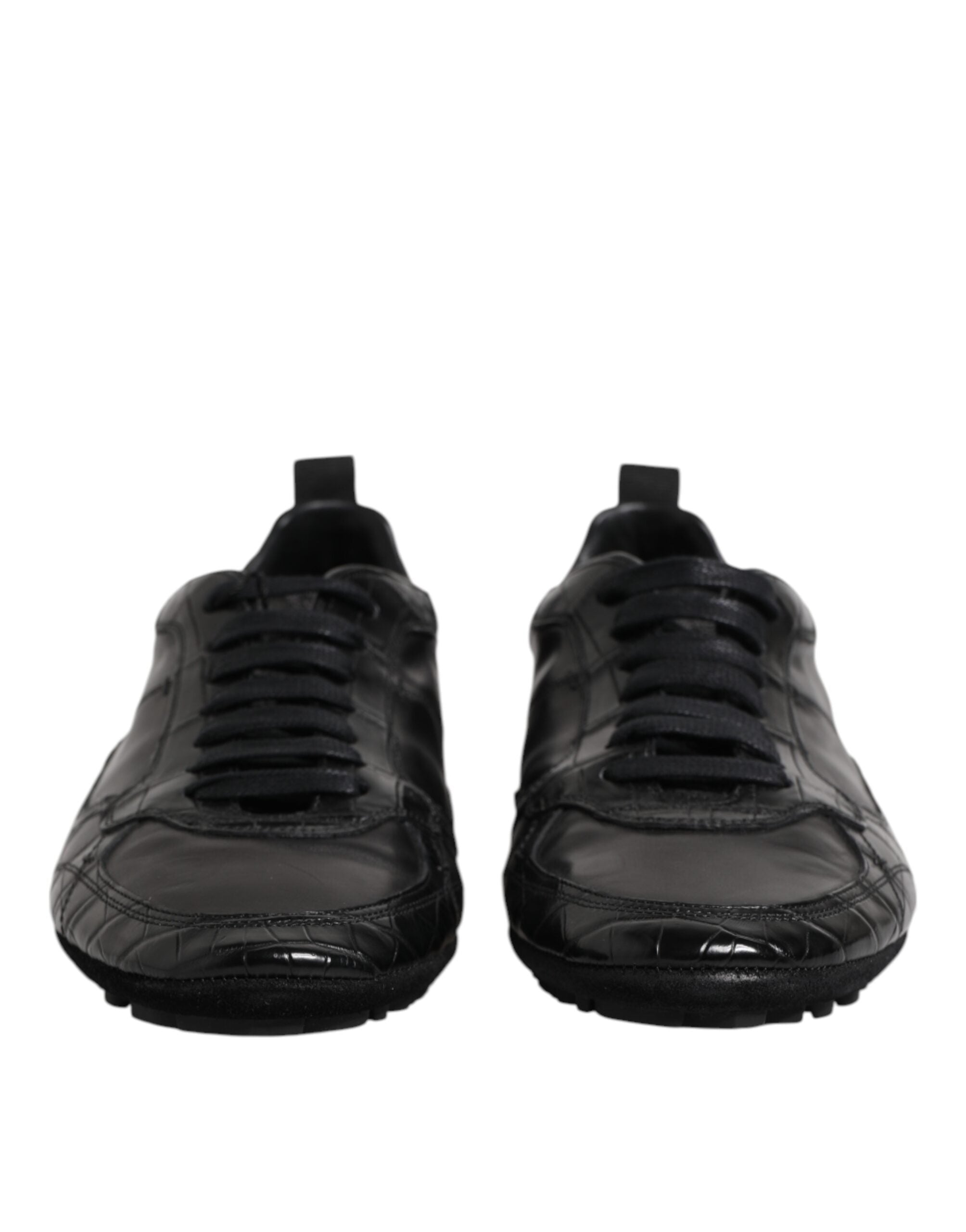 Dolce &amp; Gabbana Sorte Eksotisk Læder Low Top Sneakers Sko