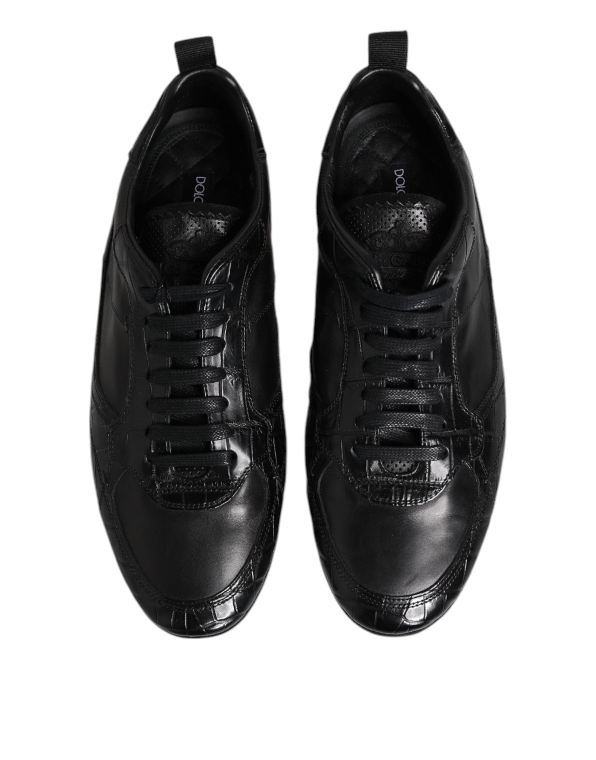 Dolce &amp; Gabbana Sorte Eksotisk Læder Low Top Sneakers Sko