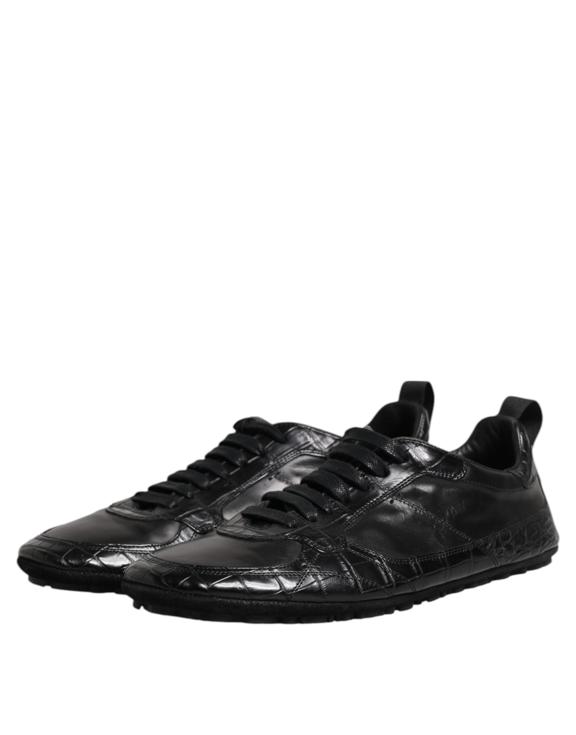 Dolce &amp; Gabbana Sorte Eksotisk Læder Low Top Sneakers Sko