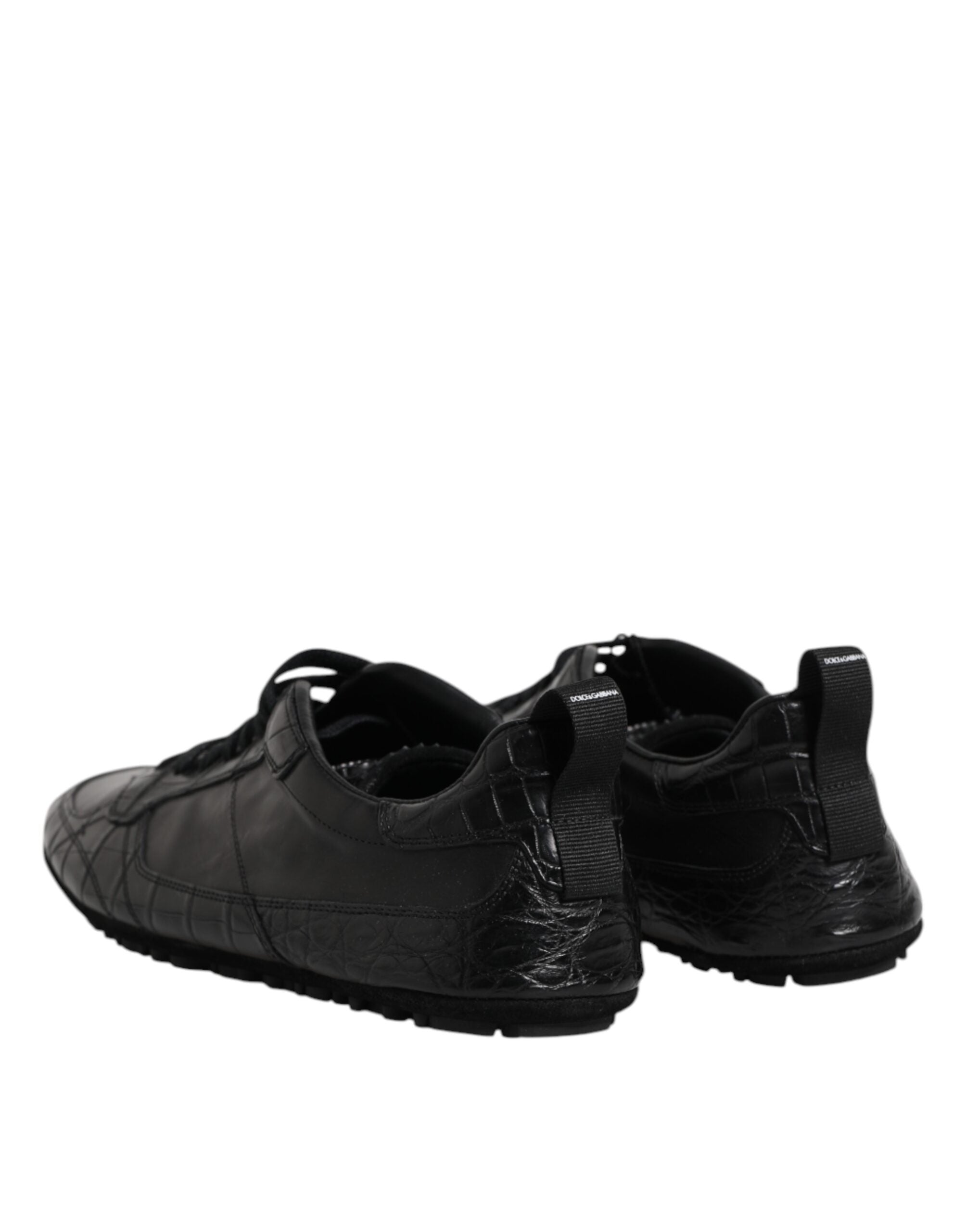 Dolce &amp; Gabbana Sorte Eksotisk Læder Low Top Sneakers Sko
