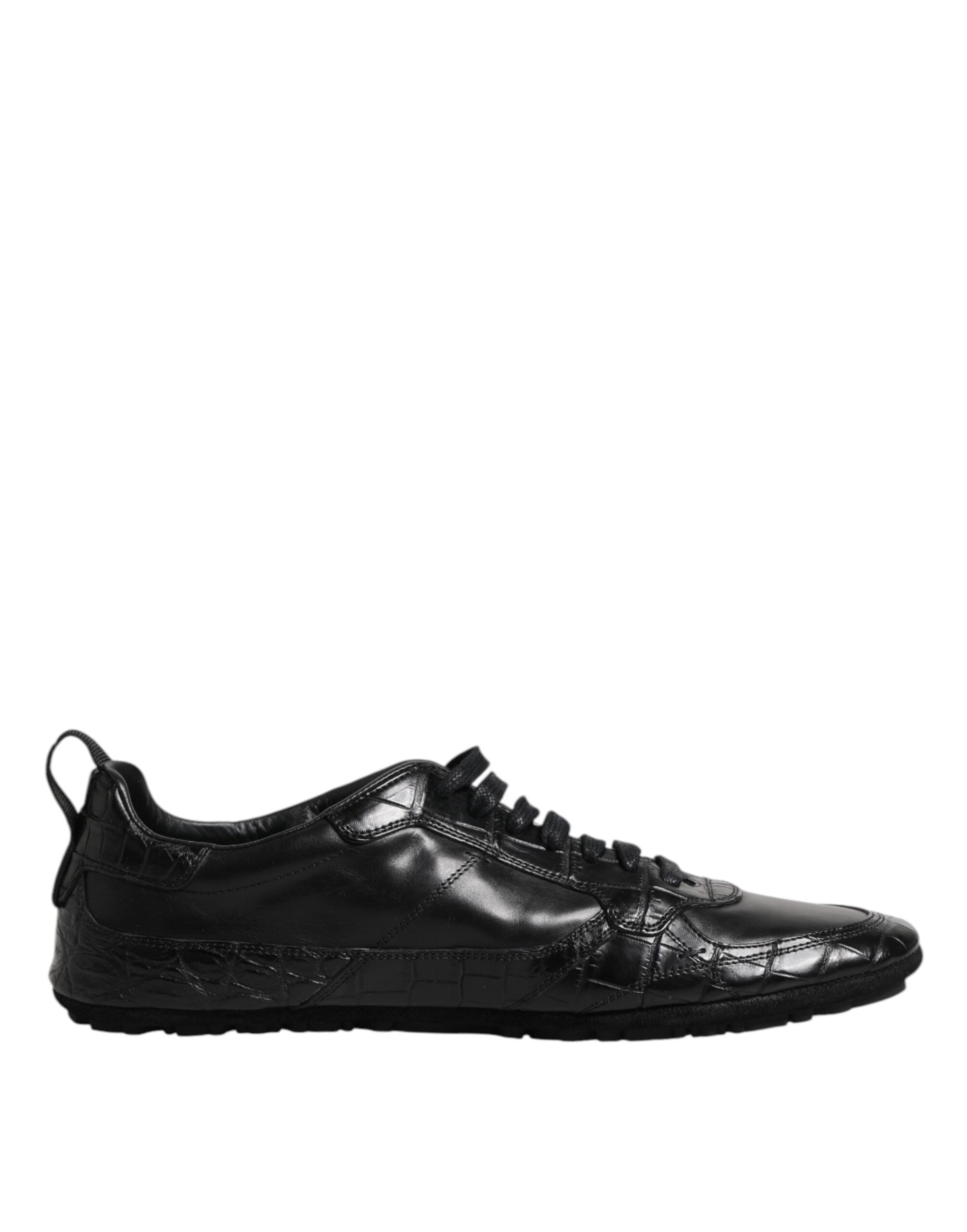 Dolce &amp; Gabbana Sorte Eksotisk Læder Low Top Sneakers Sko
