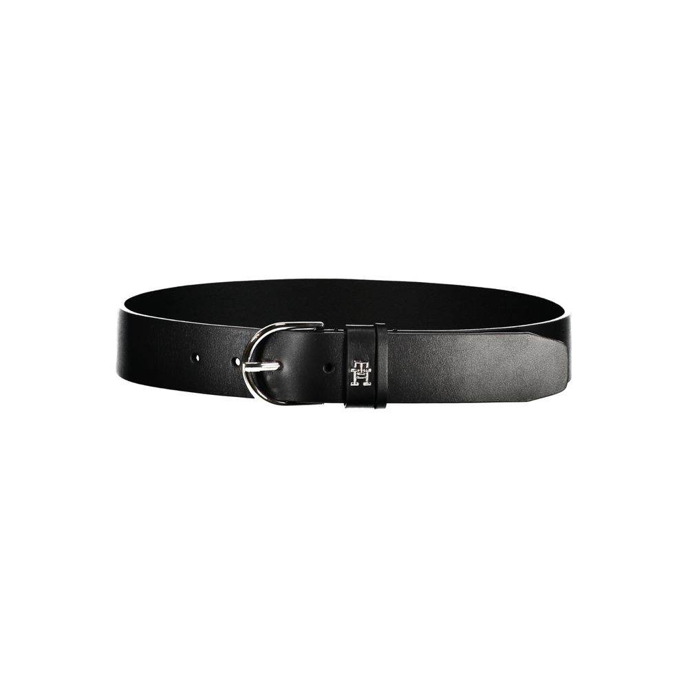 Tommy Hilfiger Chic Black Leather Belt with Metal Buckle - Hilstor