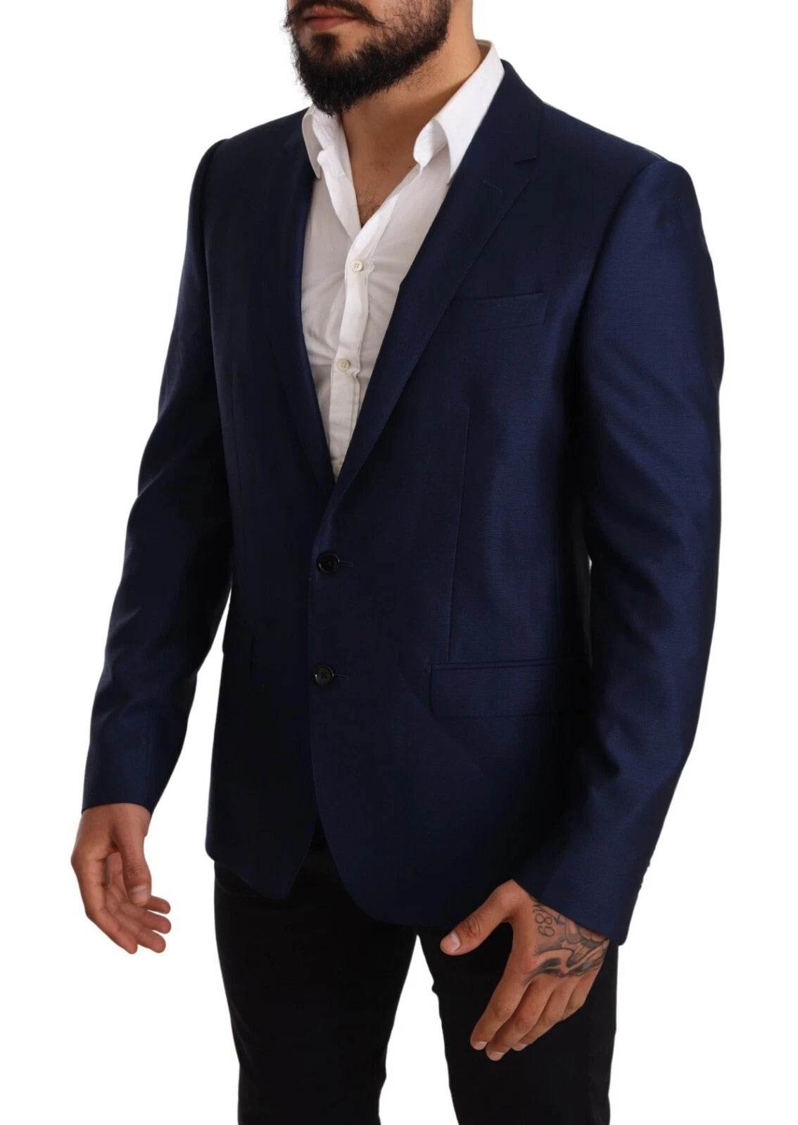 Dolce & Gabbana Blue MARTINI Wool Slim Fit Coat Blazer - Hilstor
