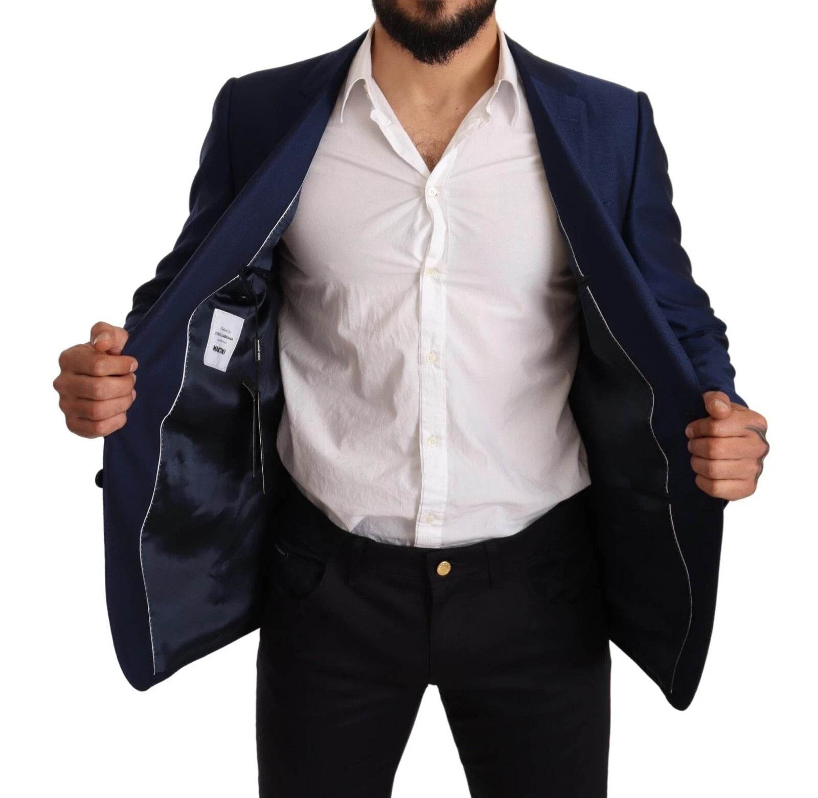 Dolce & Gabbana Blue MARTINI Wool Slim Fit Coat Blazer - Hilstor