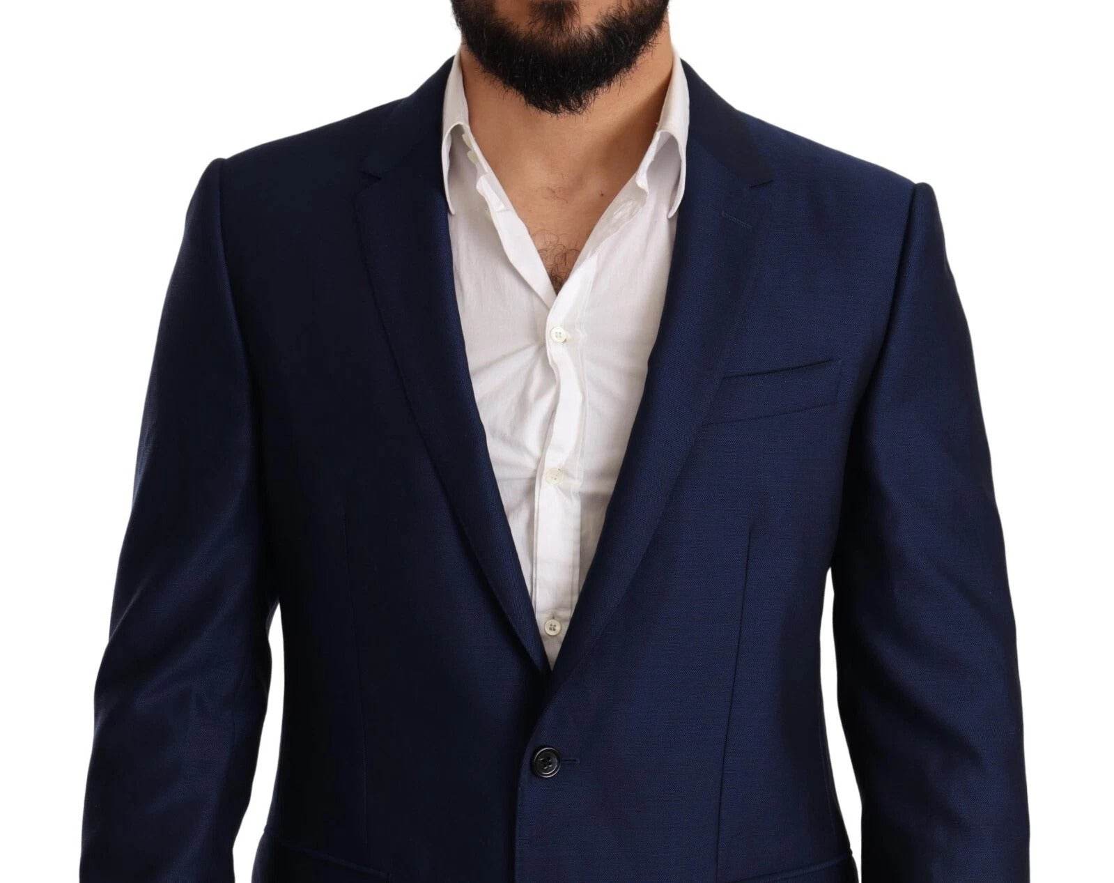 Dolce & Gabbana Blue MARTINI Wool Slim Fit Coat Blazer - Hilstor