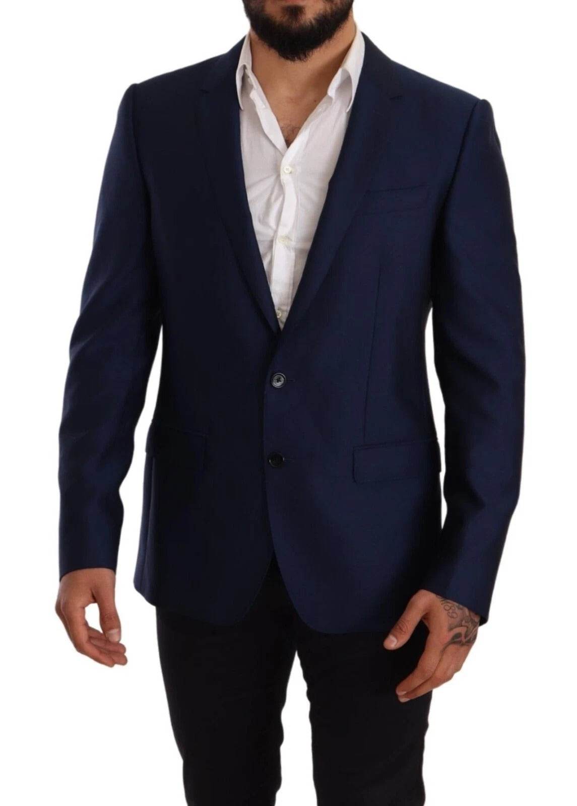 Dolce & Gabbana Blue MARTINI Wool Slim Fit Coat Blazer - Hilstor