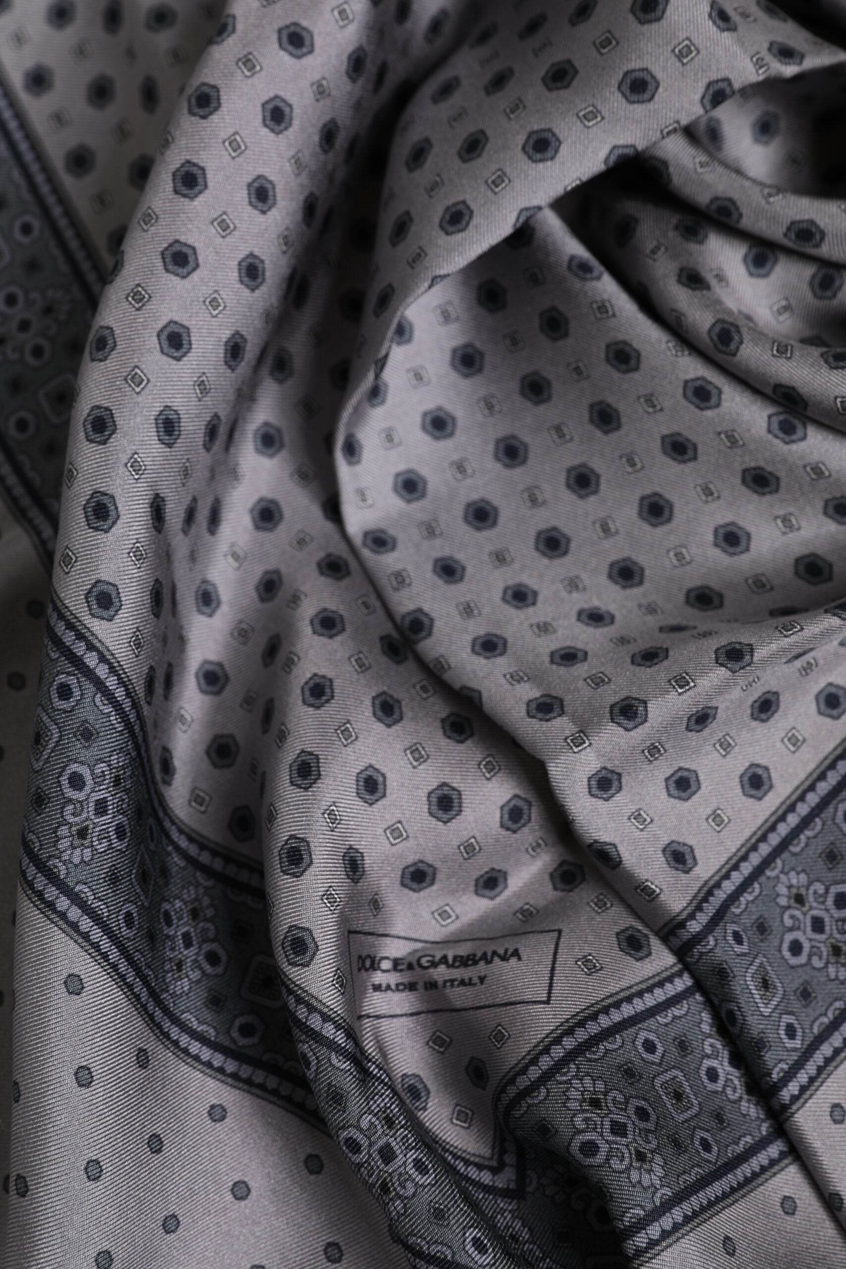 Dolce & Gabbana Gray Polka Dot Silk Square Men Foulard Scarf - Hilstor