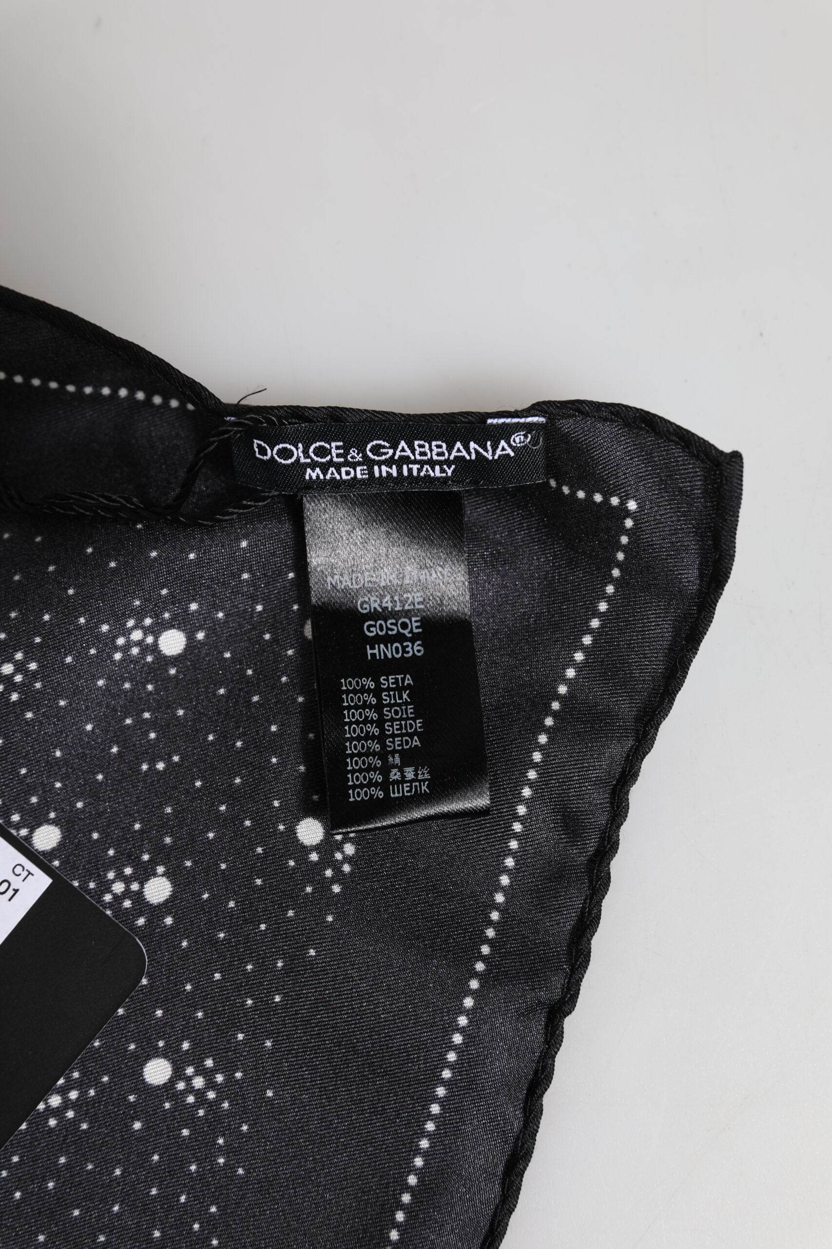 Dolce & Gabbana Black White Printed Square Men Foulard Scarf - Hilstor