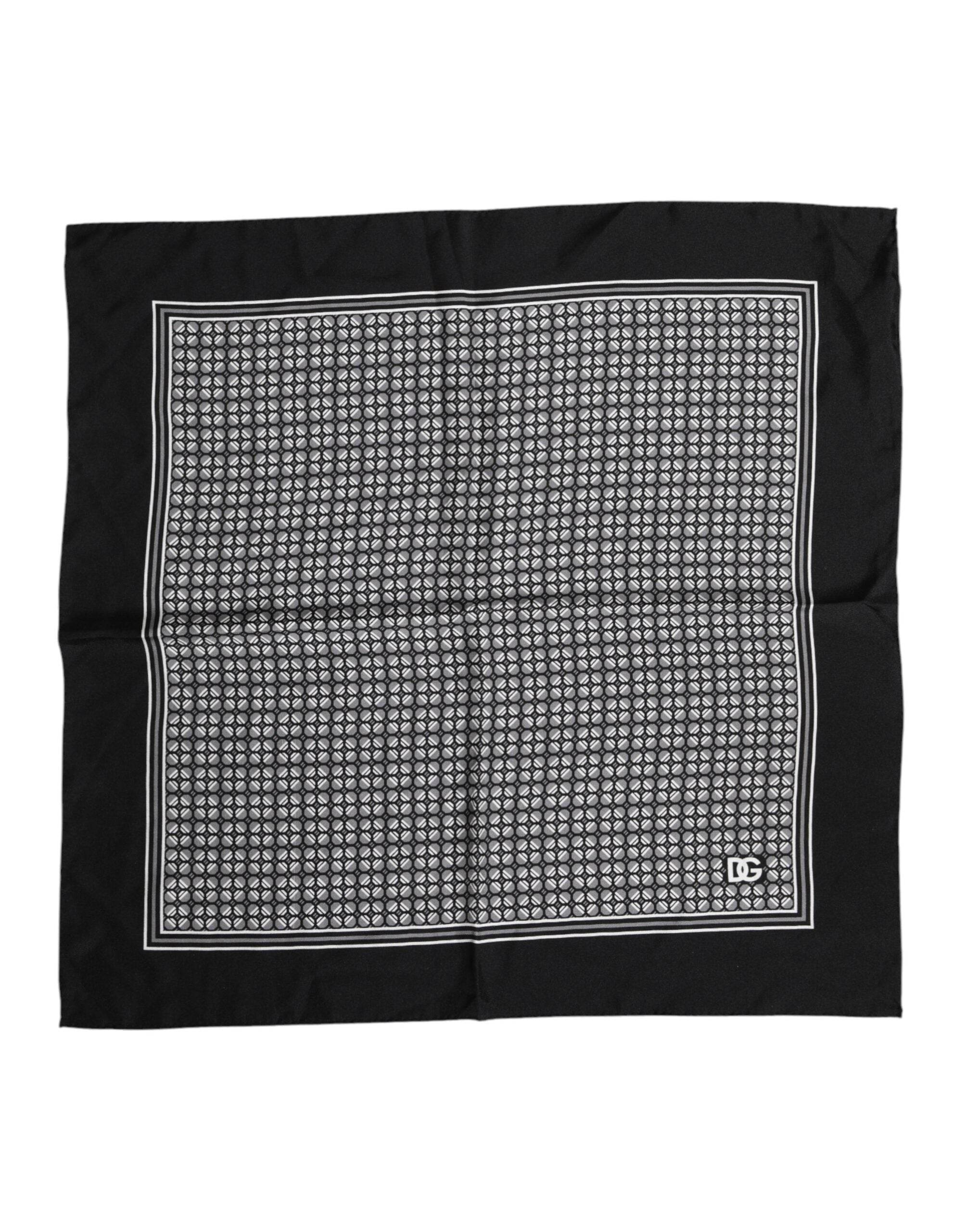 Dolce & Gabbana Black White Patterned Square Foulard Scarf - Hilstor
