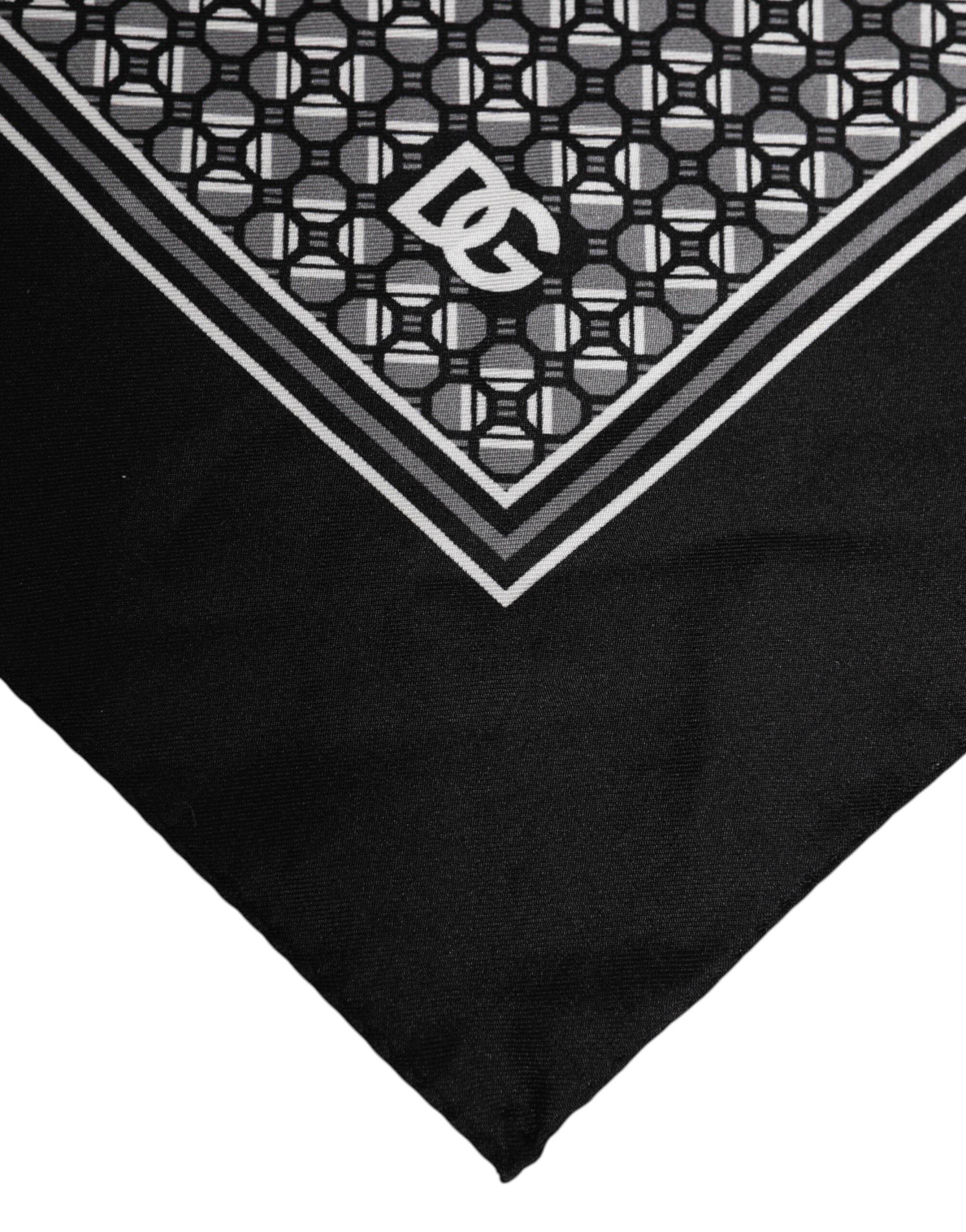Dolce & Gabbana Black White Patterned Square Foulard Scarf - Hilstor