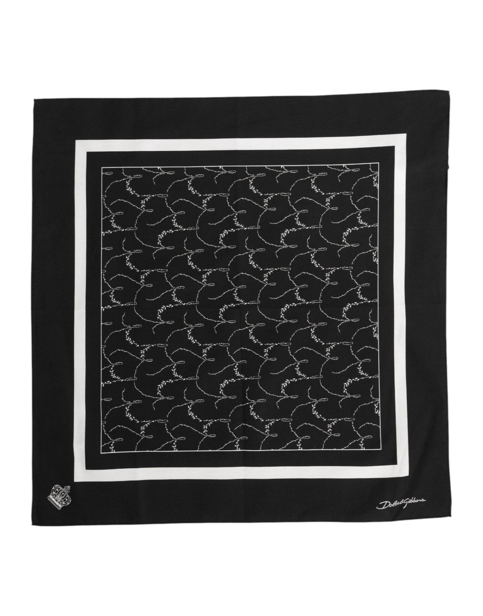 Dolce & Gabbana Black White Printed Square Foulard Scarf - Hilstor