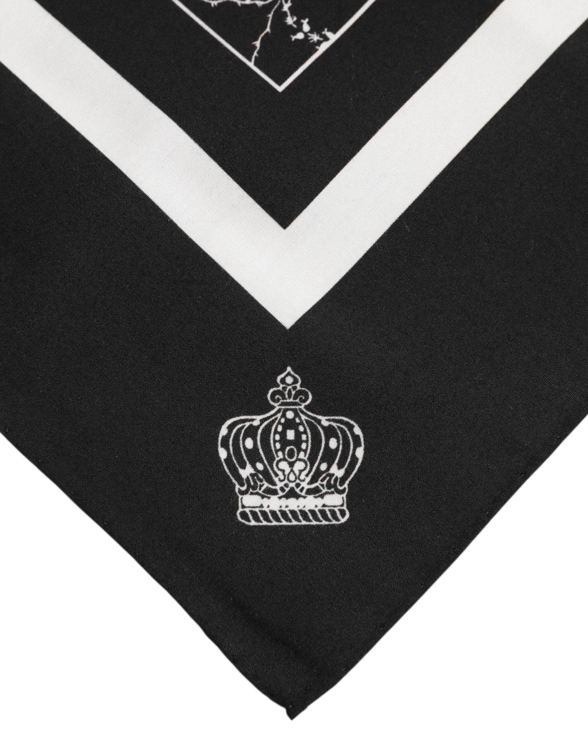 Dolce & Gabbana Black White Printed Square Foulard Scarf - Hilstor