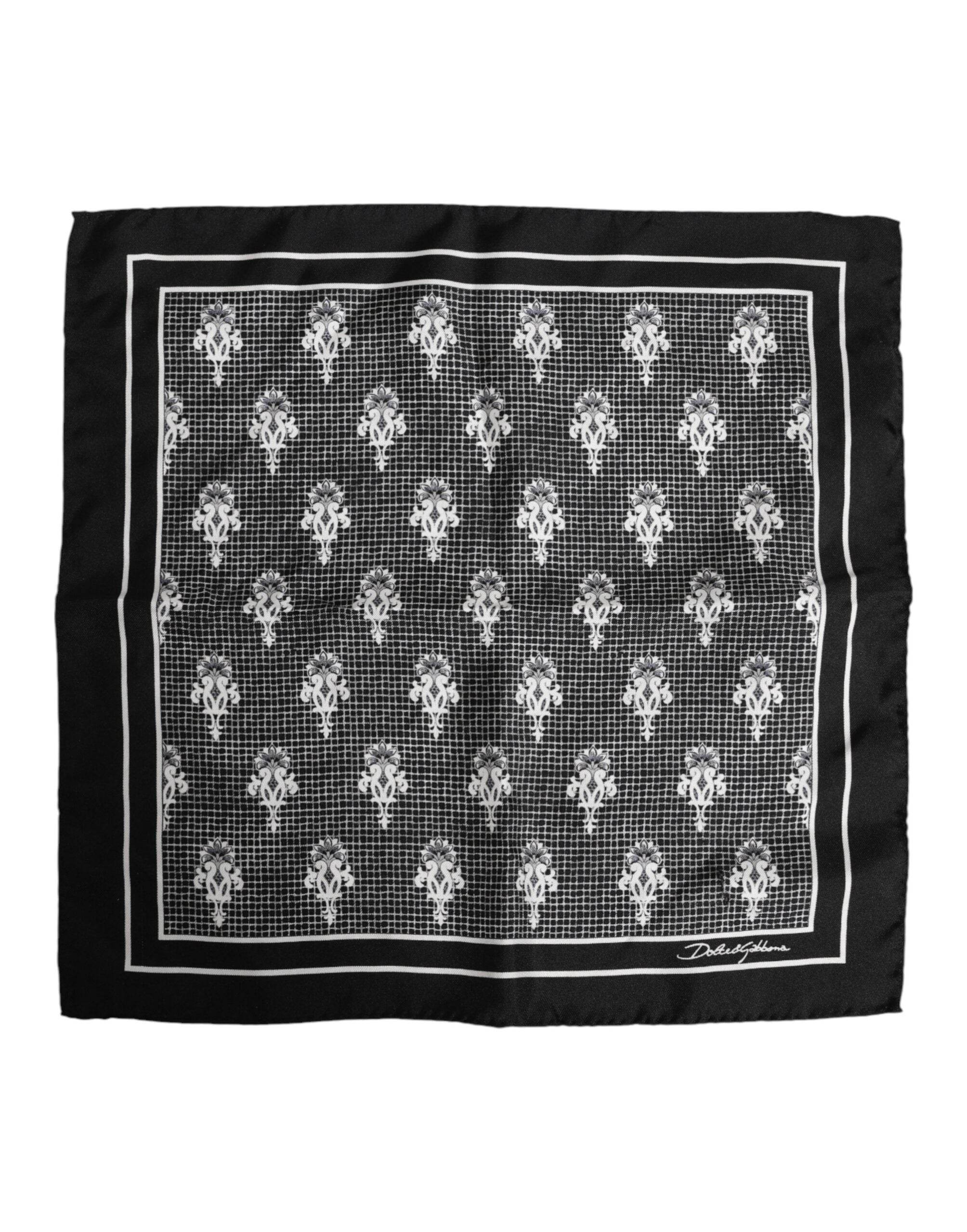 Dolce & Gabbana Black White Printed Square Foulard Scarf - Hilstor