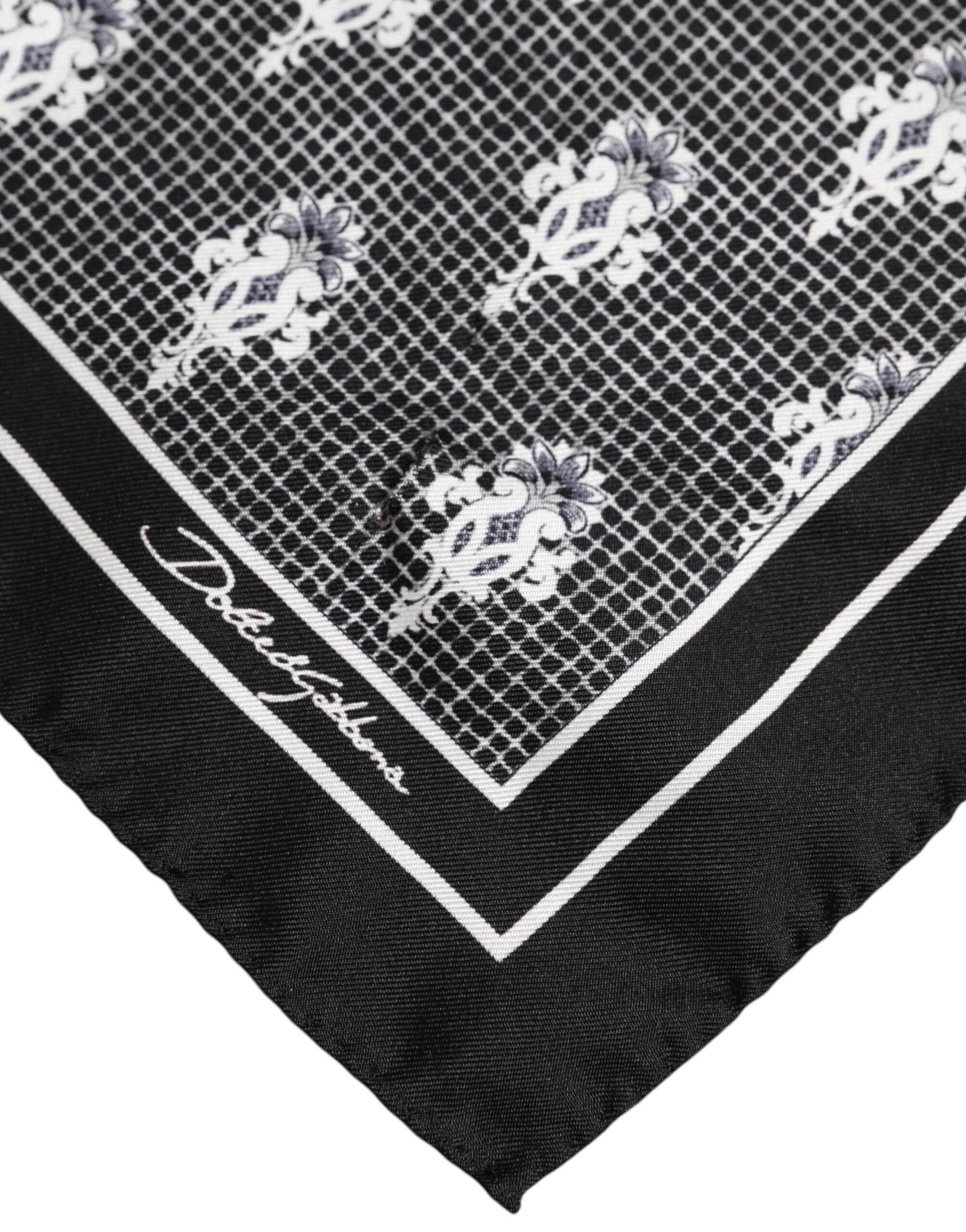 Dolce & Gabbana Black White Printed Square Foulard Scarf - Hilstor