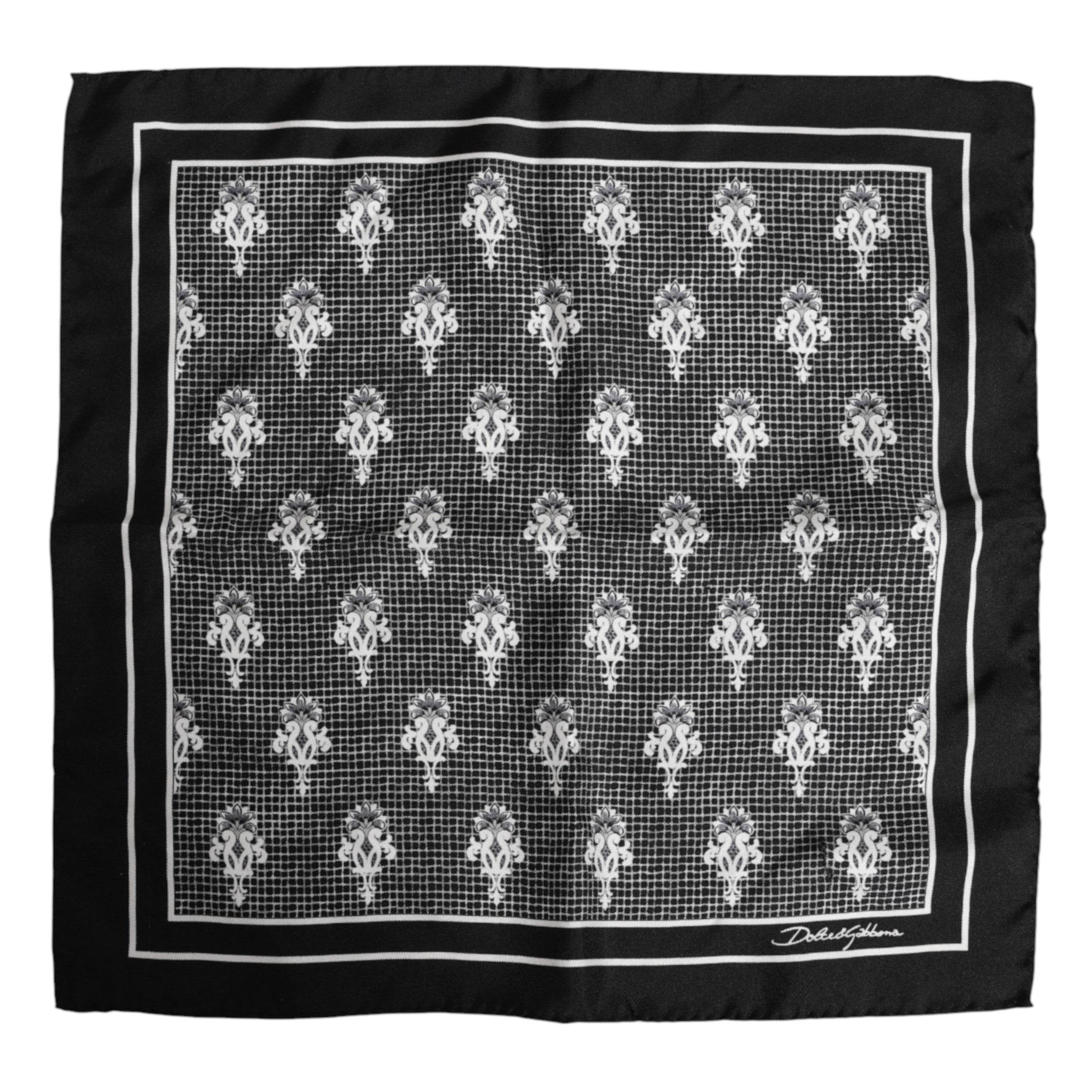 Dolce & Gabbana Black White Printed Square Foulard Scarf - Hilstor