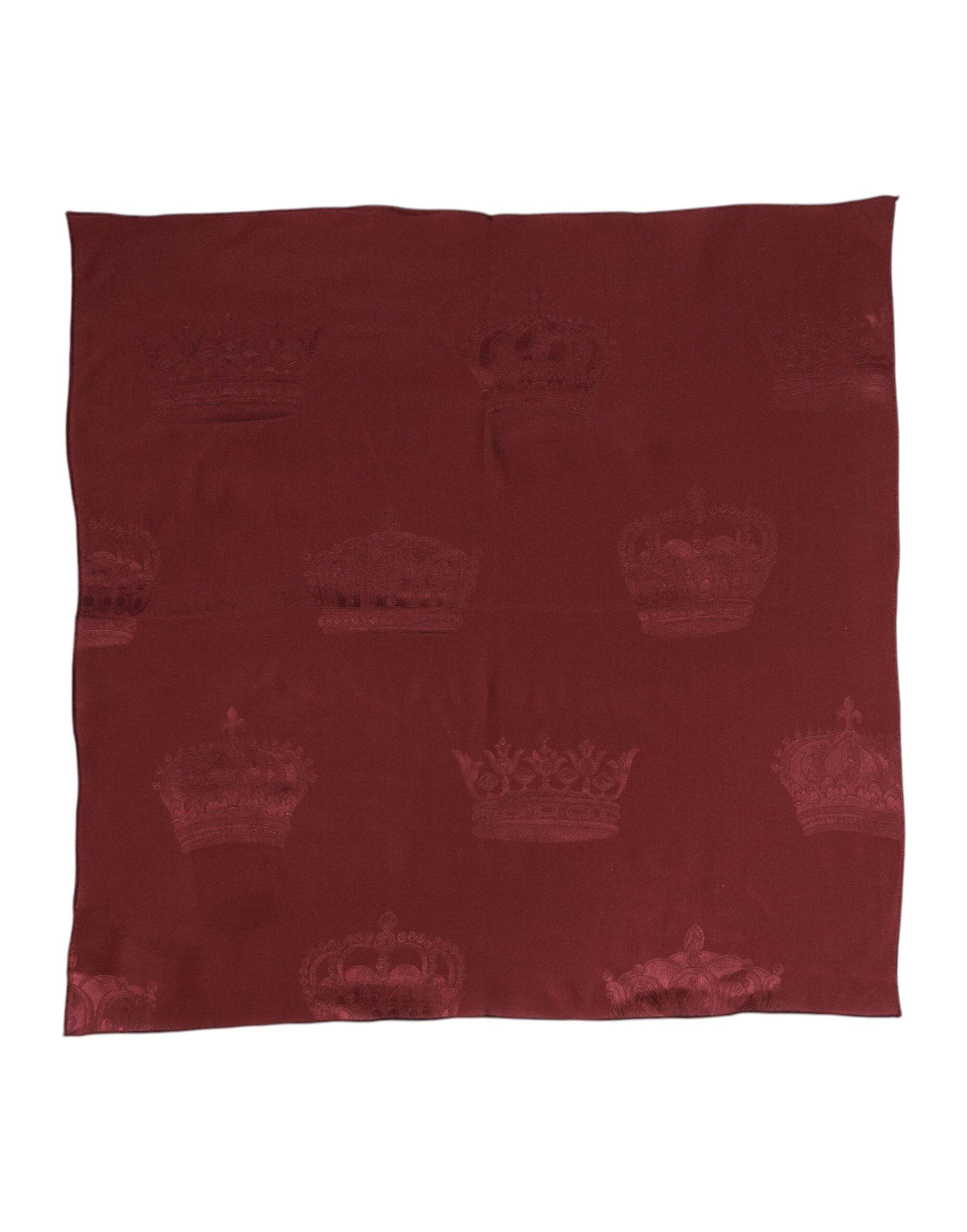 Dolce & Gabbana Maroon Silk Crown Square Men Foulard Scarf - Hilstor